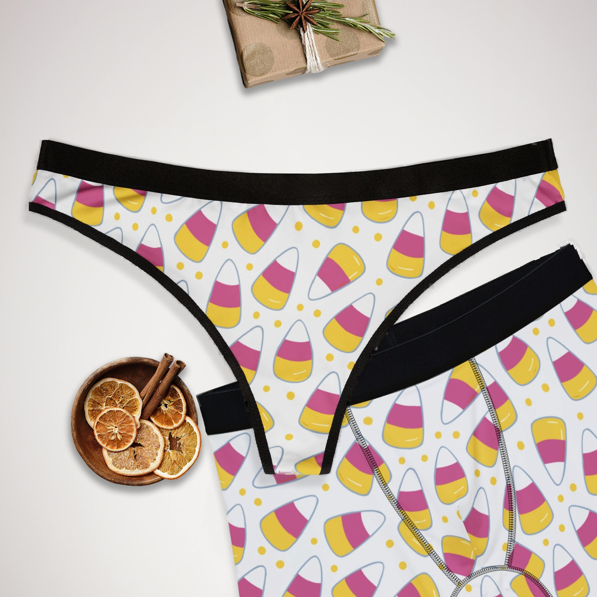 Matching underwear Pink Halloween for couples boxer & thong set