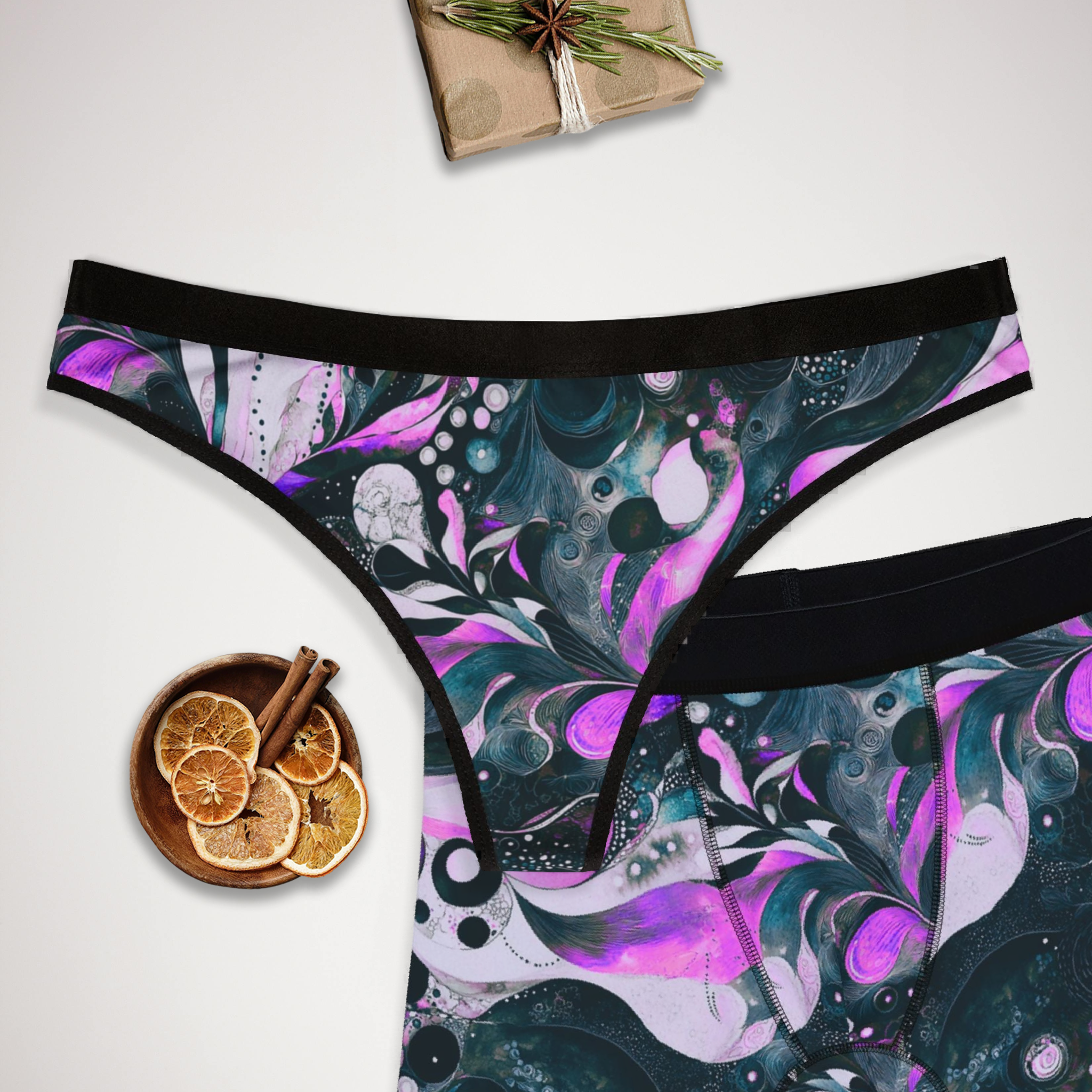 Matching underwear Watercolor Abstract for couples boxer & thong set
