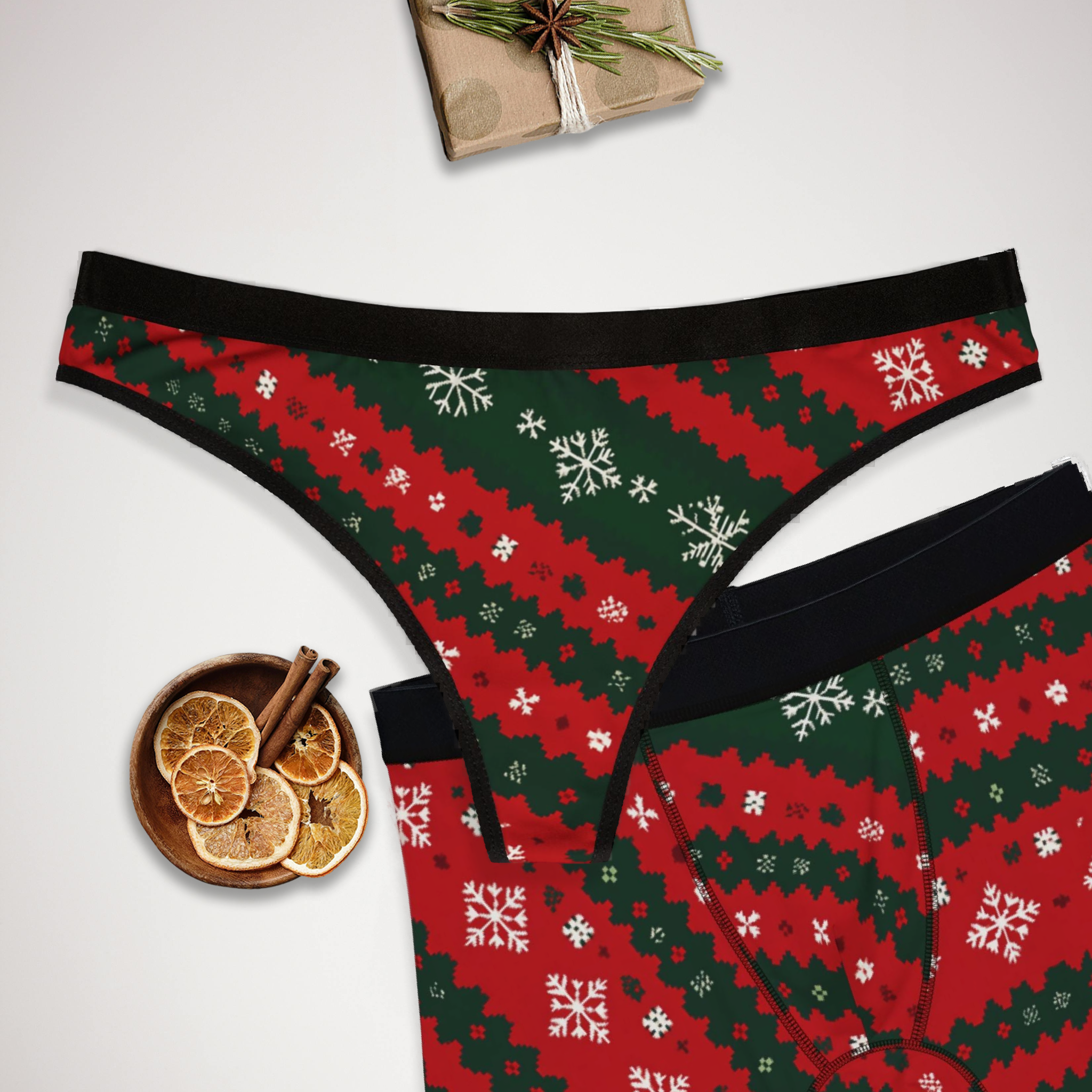 Matching underwear Ugly Christmas Sweater for couples boxer & thong set