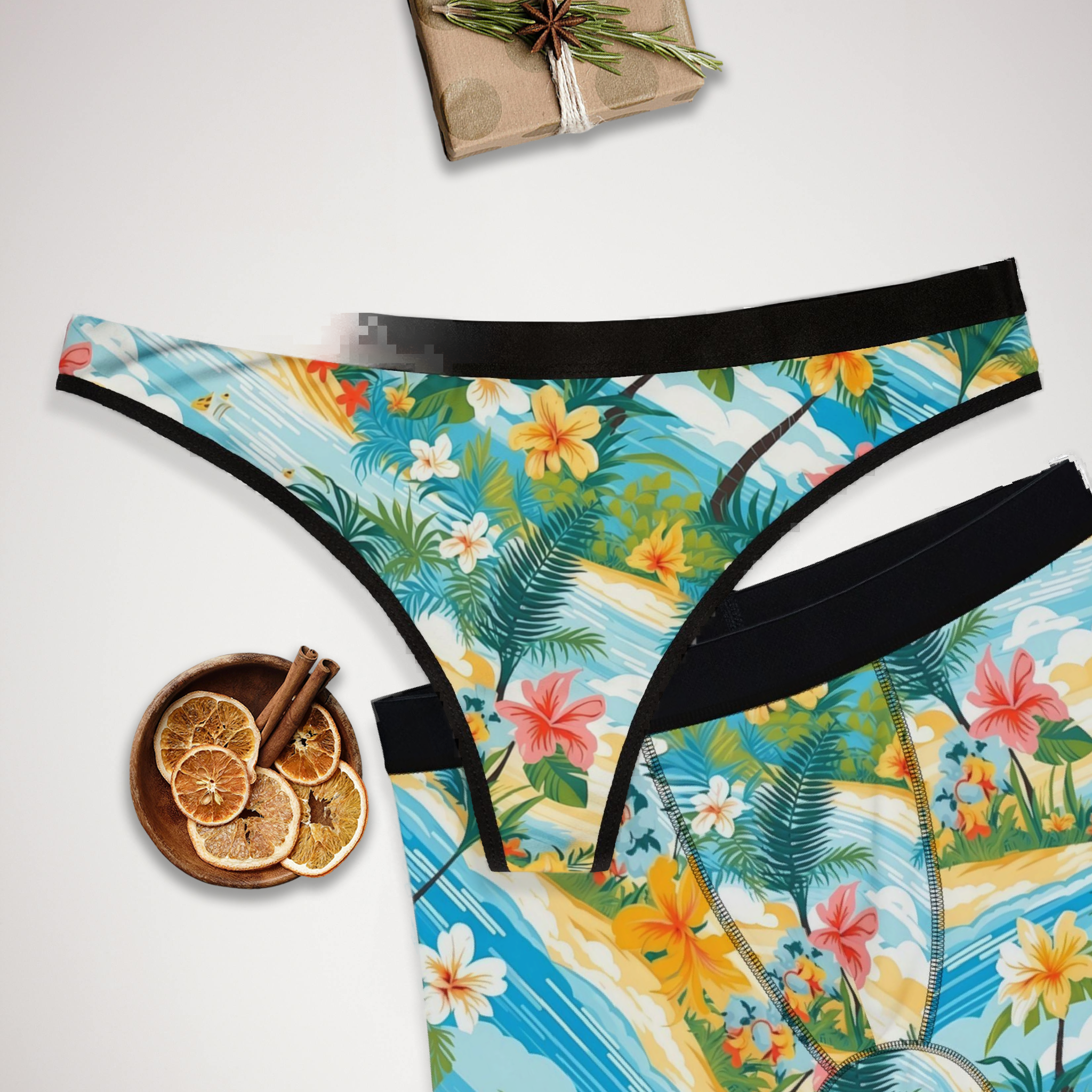 Matching underwear Tropical Summer Beach for couples boxer & thong set