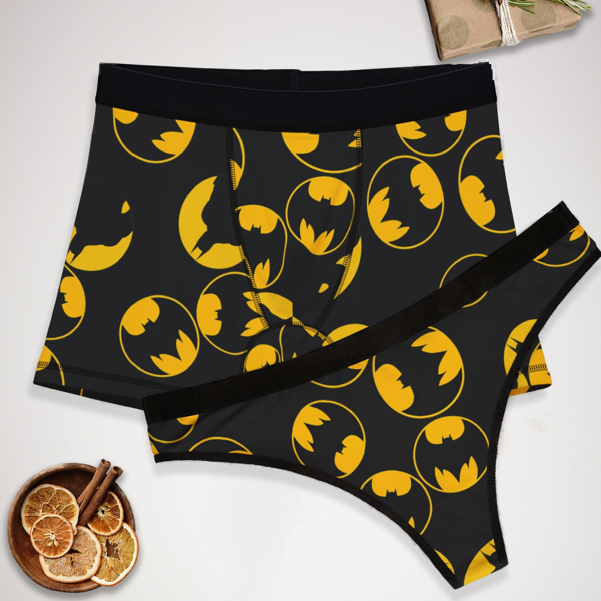 Match underwear batman circle for couples boxer & thong set