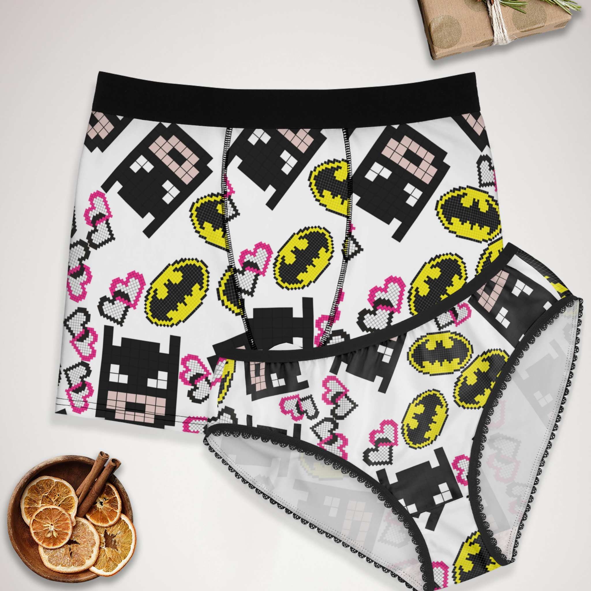 Couples matching batman pixel underwear set boxer & briefs