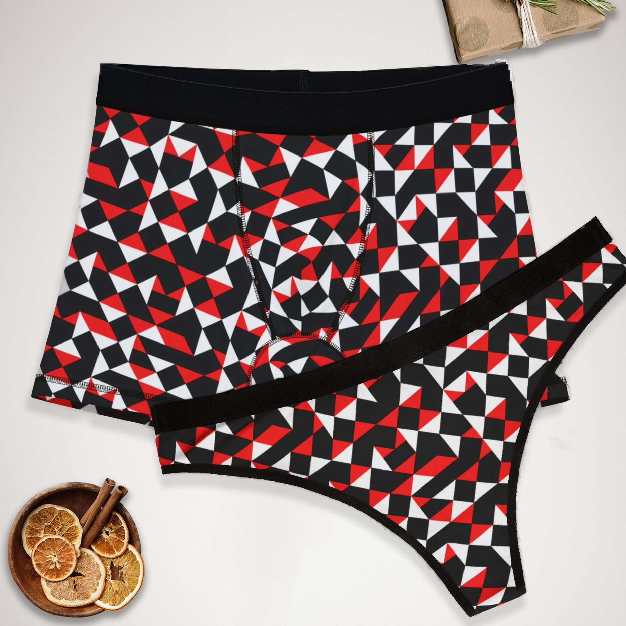 Matching underwear Black and Red for couples boxer & thong set