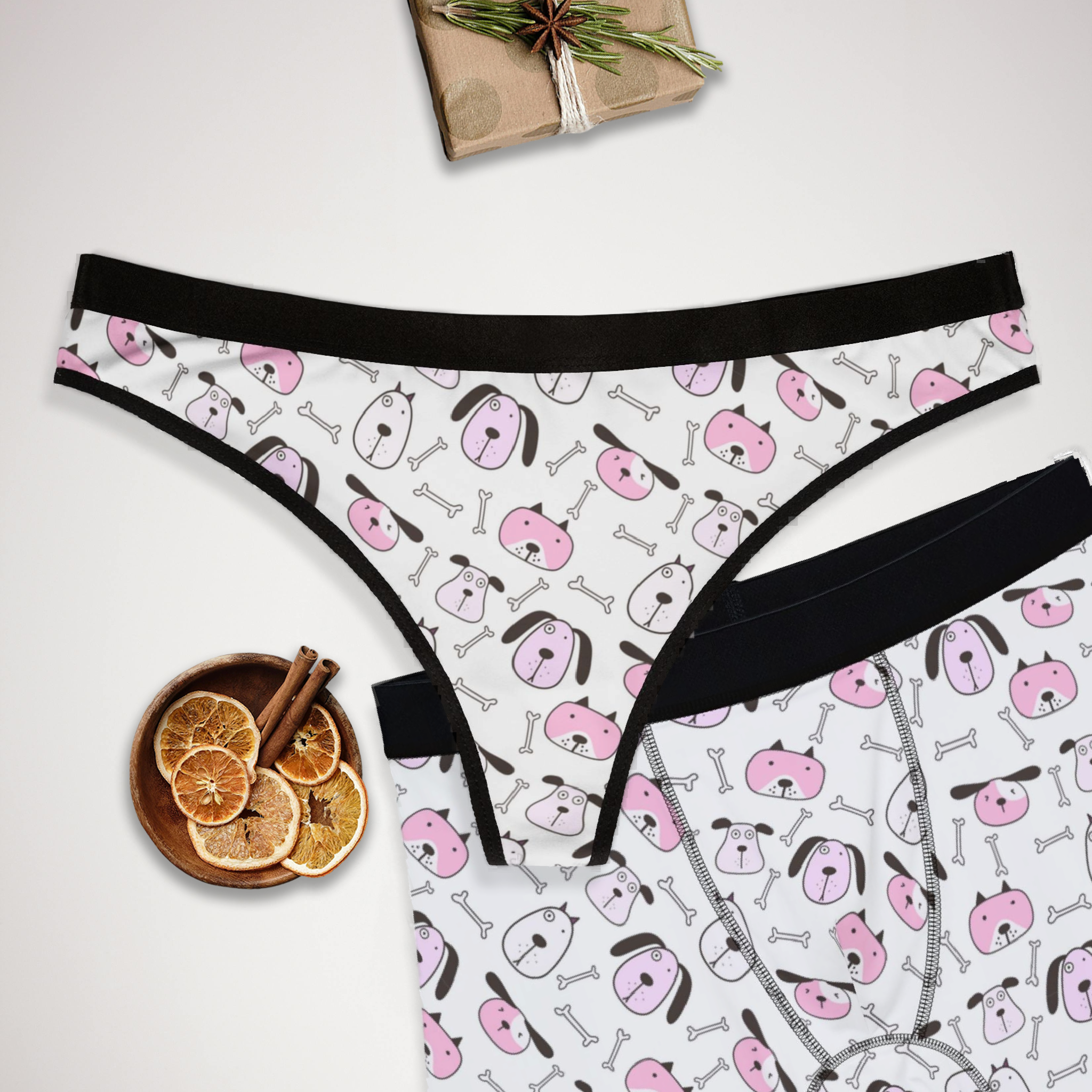 Matching underwear Cute Dog for couples boxer & thong set