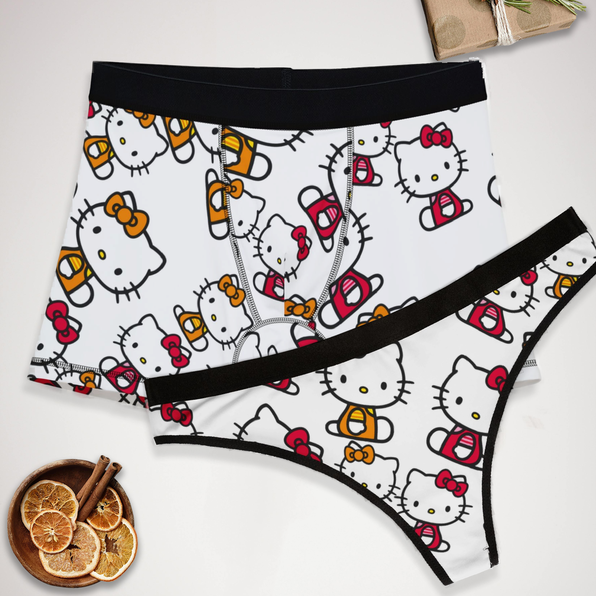 Couples matching  kitty two colors underwear set boxer and thong