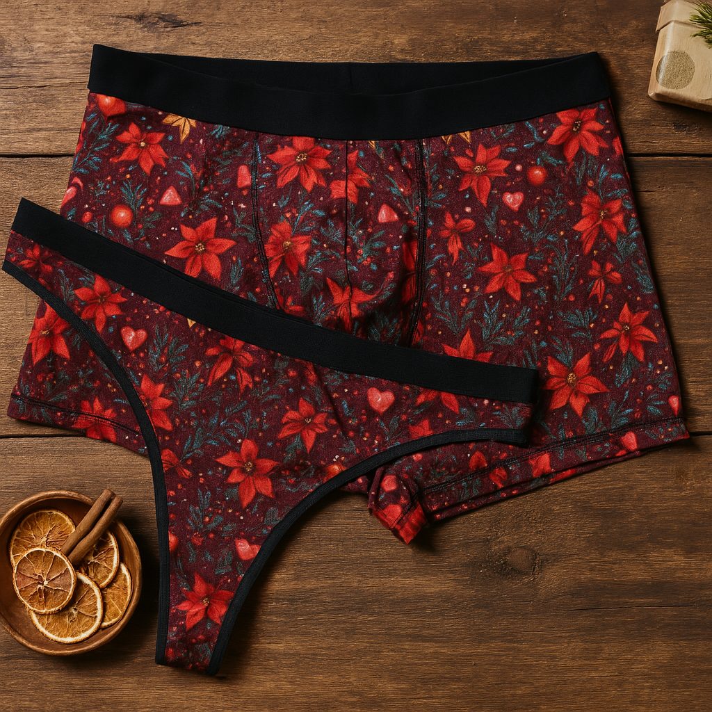 Matching underwear Red Coquette Christmas for couples boxer & thong set