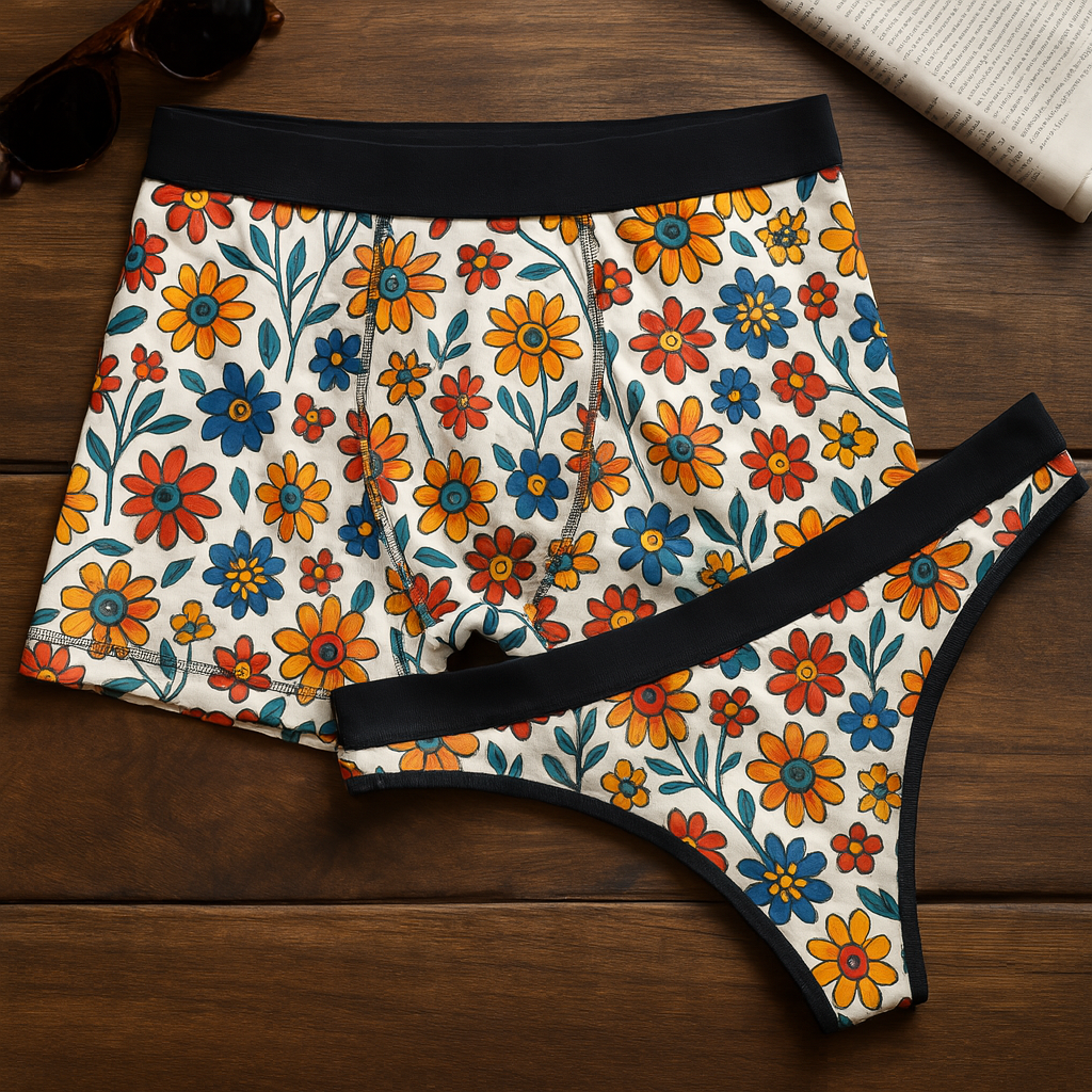 Matching underwear Mexican Flower One for couples boxer & thong set