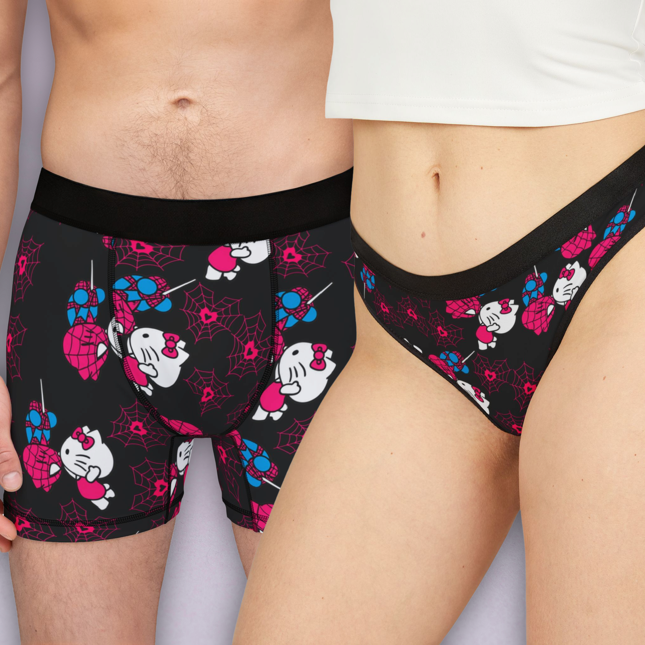 Couples matching spider character underwear set boxer and thong