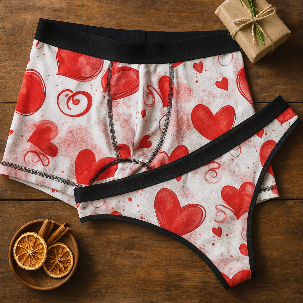 Matching underwear Valentine Red Heart Two Two for couples boxer & thong set