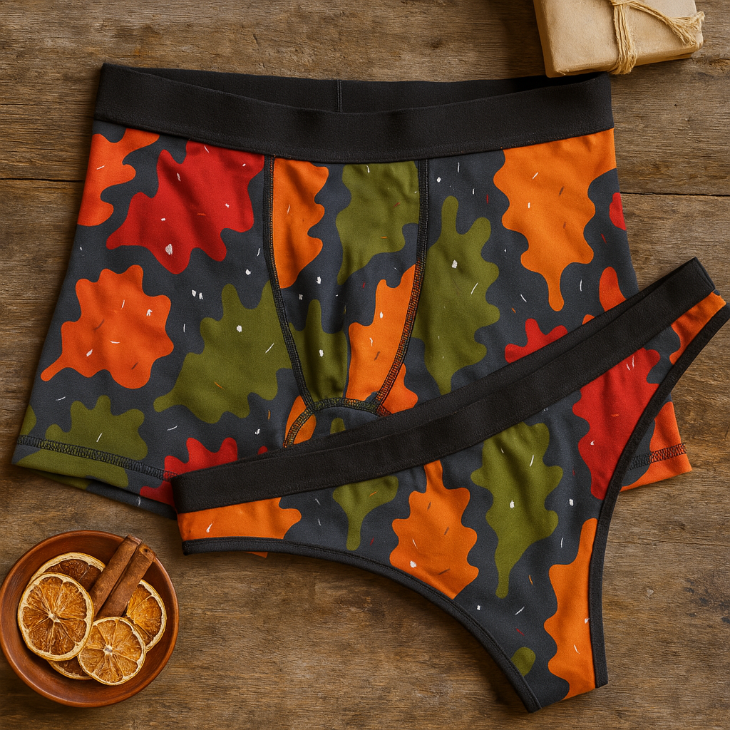 Matching underwear Autumn Leaves III for couples boxer & thong set