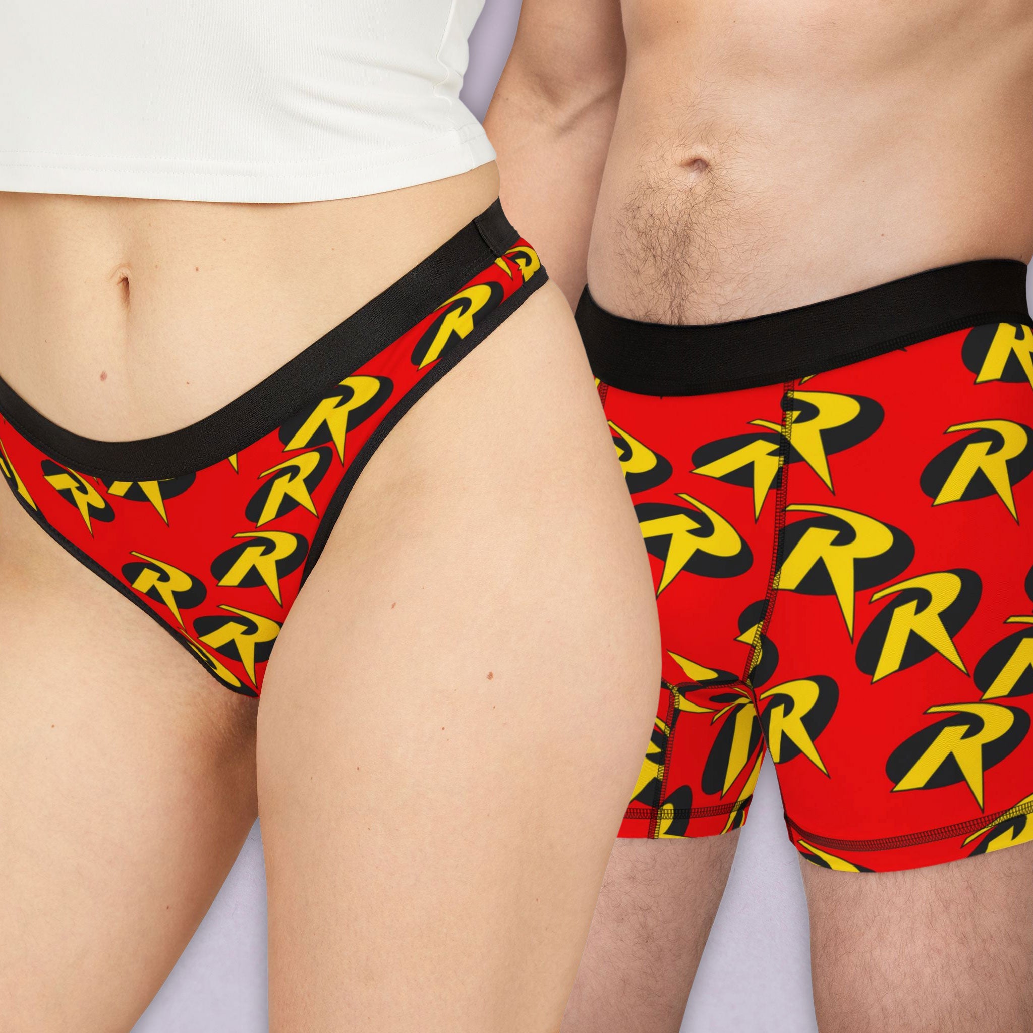 Matching underwear robin symbol for couples boxer & thong set