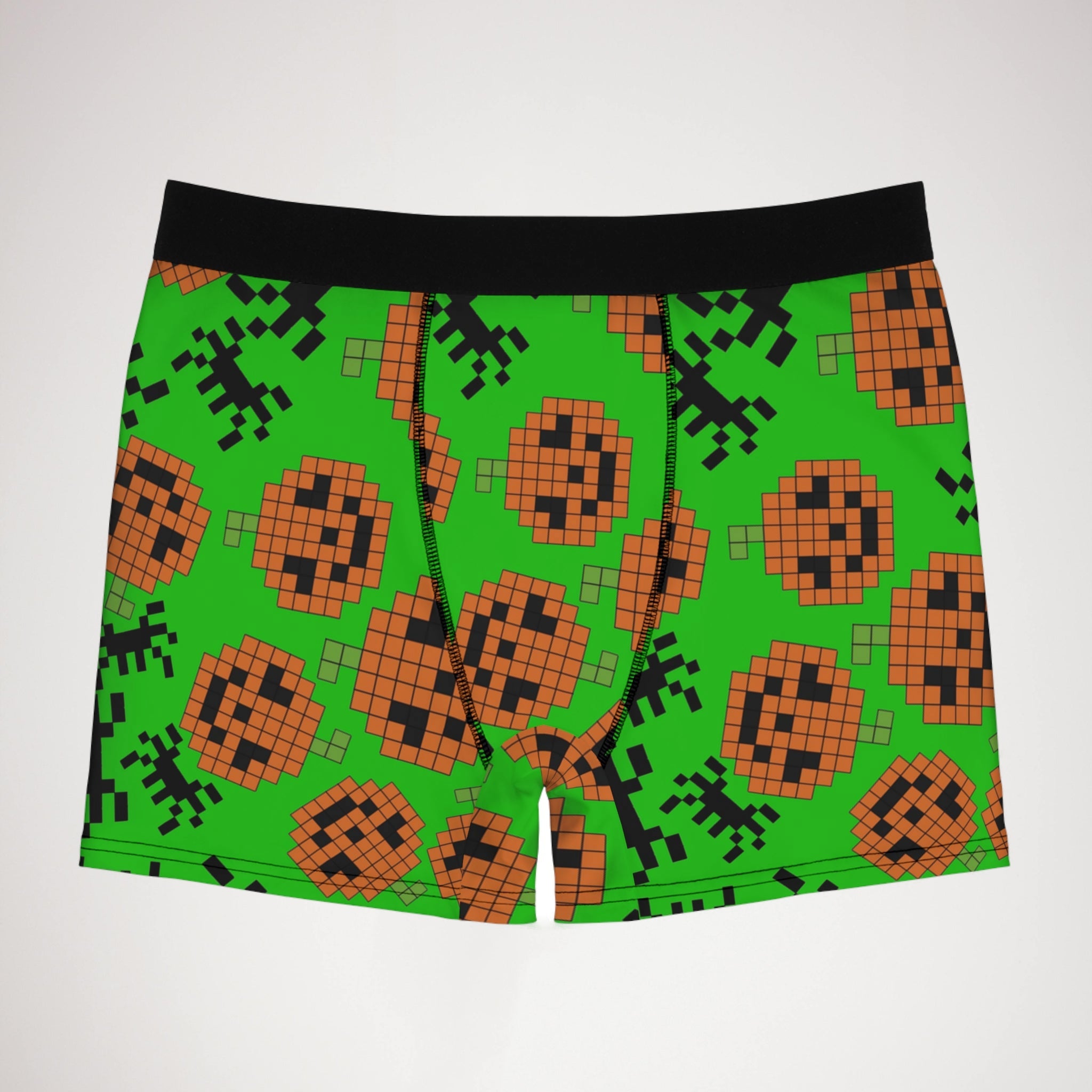 Men's boxer briefs pumpkin spider pixel halloween green