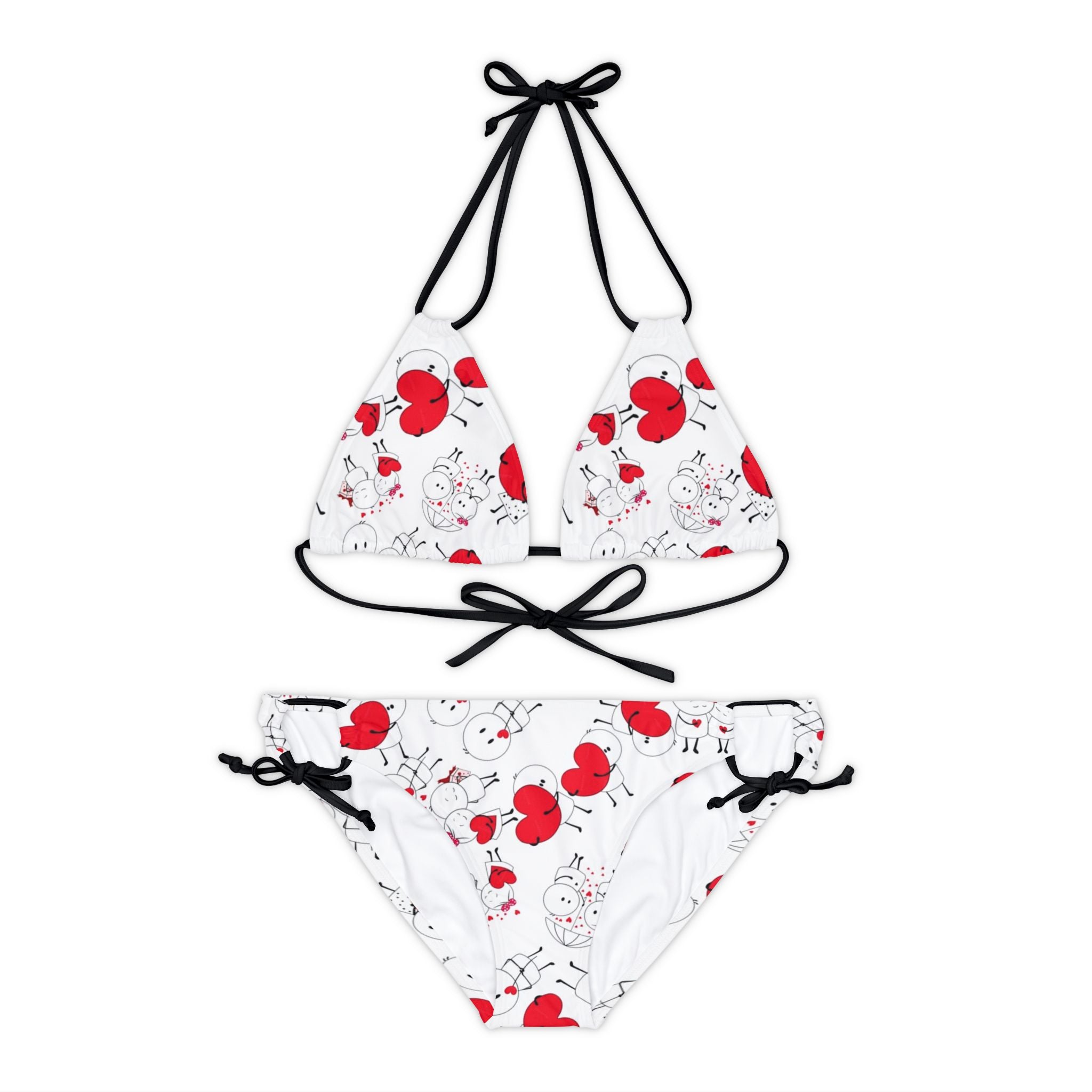 Strappy bikini set cute valentine love white