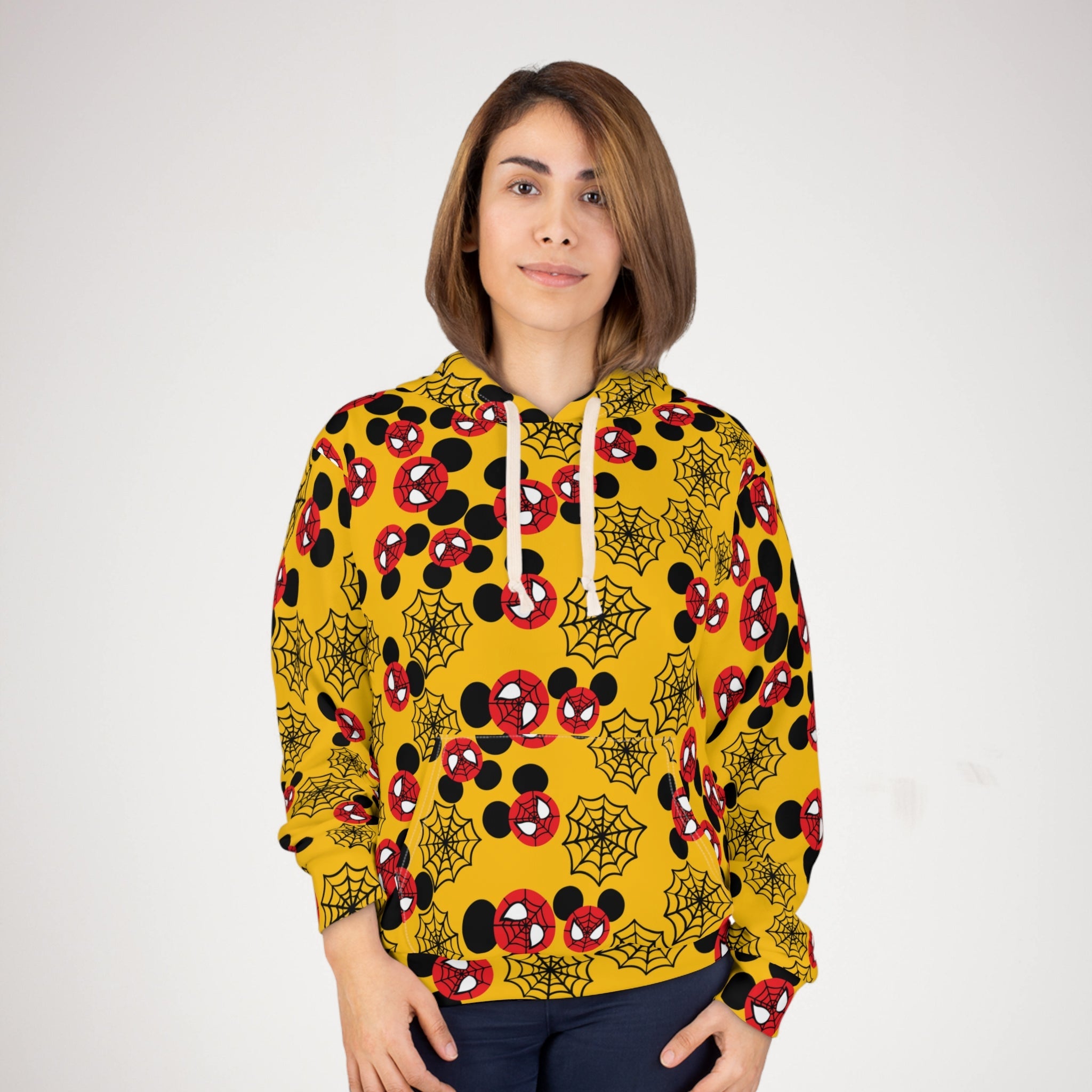 Unisex pullover hoodie spider mickey web yellow