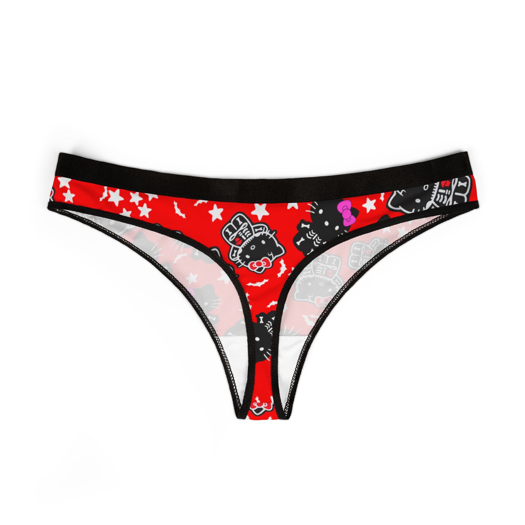 Women's thongs kitty halloween bones red