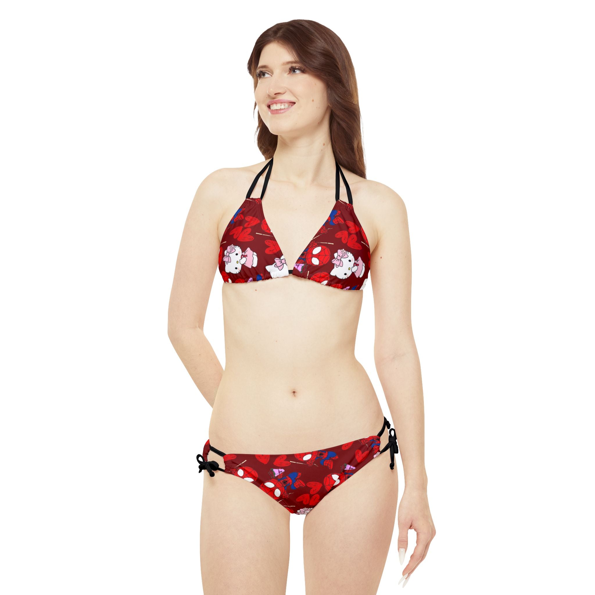 Strappy bikini set spider kitty flower red