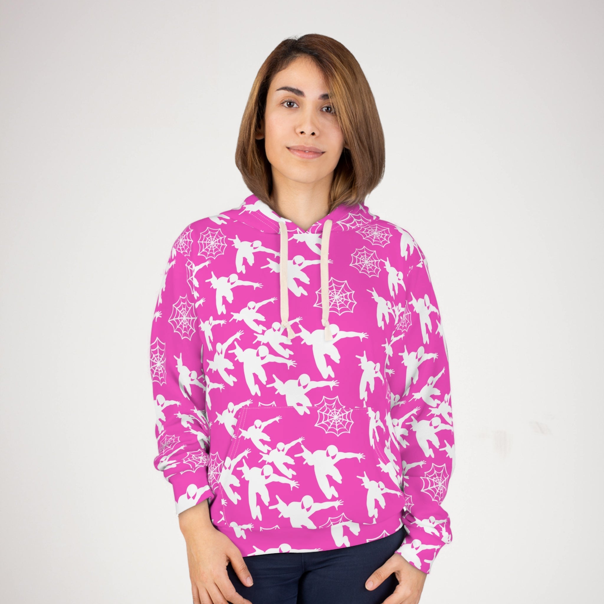 Unisex pullover hoodie spiderman web plain pink