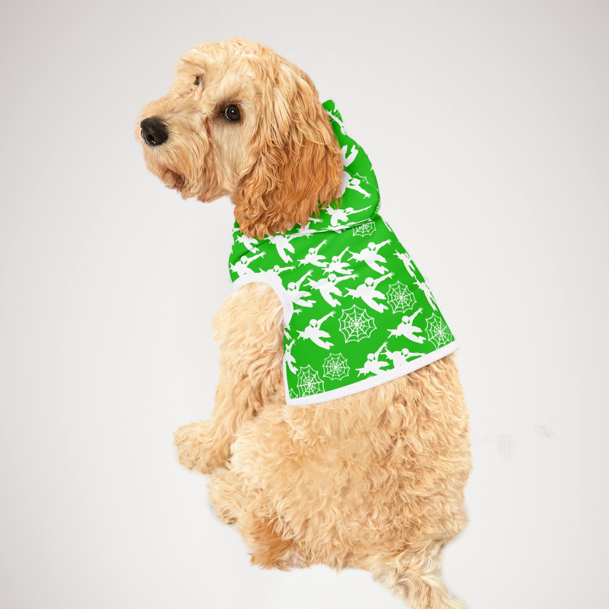 Pet hoodie spiderman web plain green