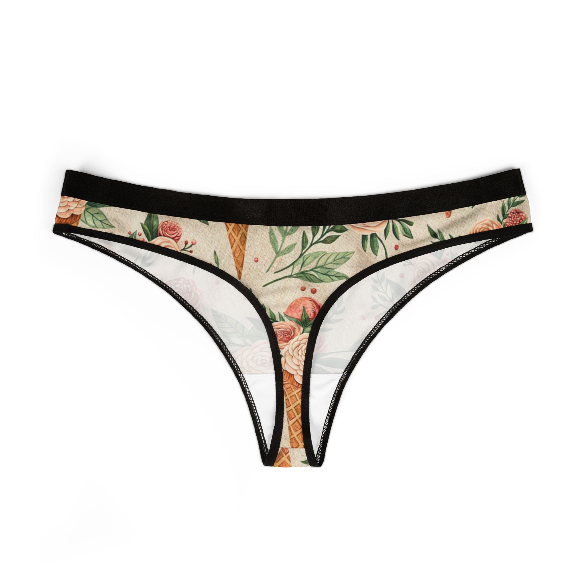 Women's thongs floral ice cream