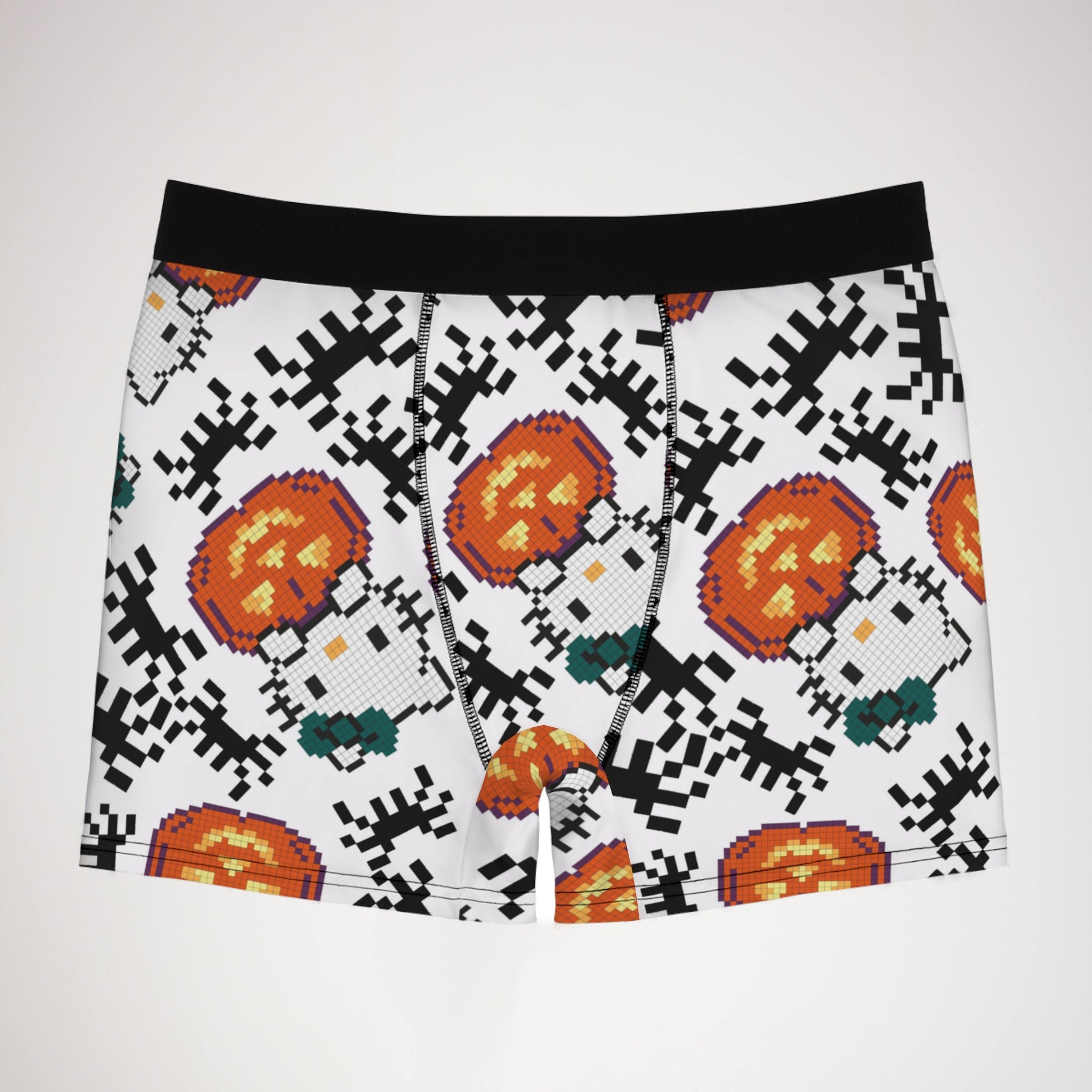 Men's boxer briefs kitty pumpkin Halloween pixel spider white