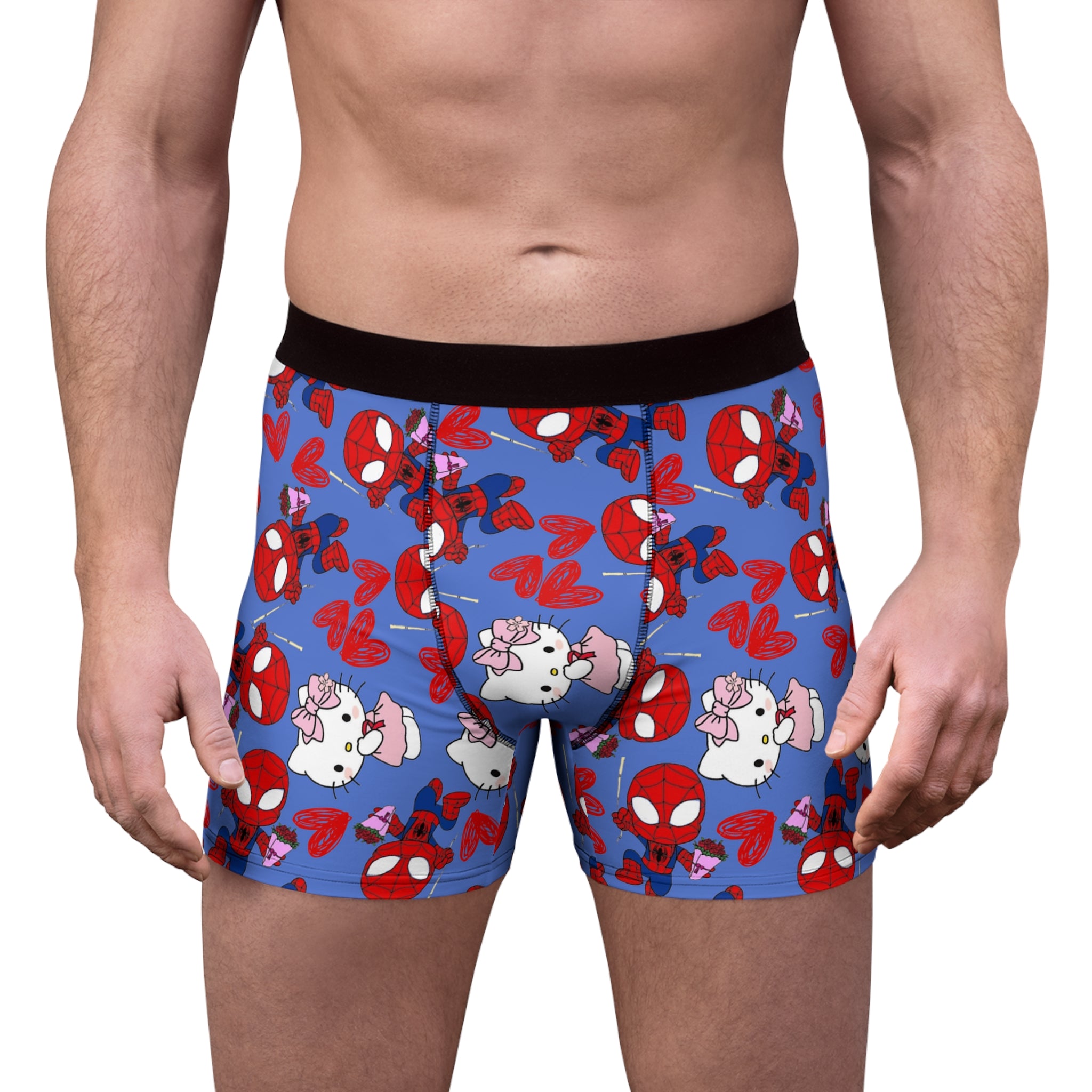 Men's boxer briefs spider kitty flower cyan