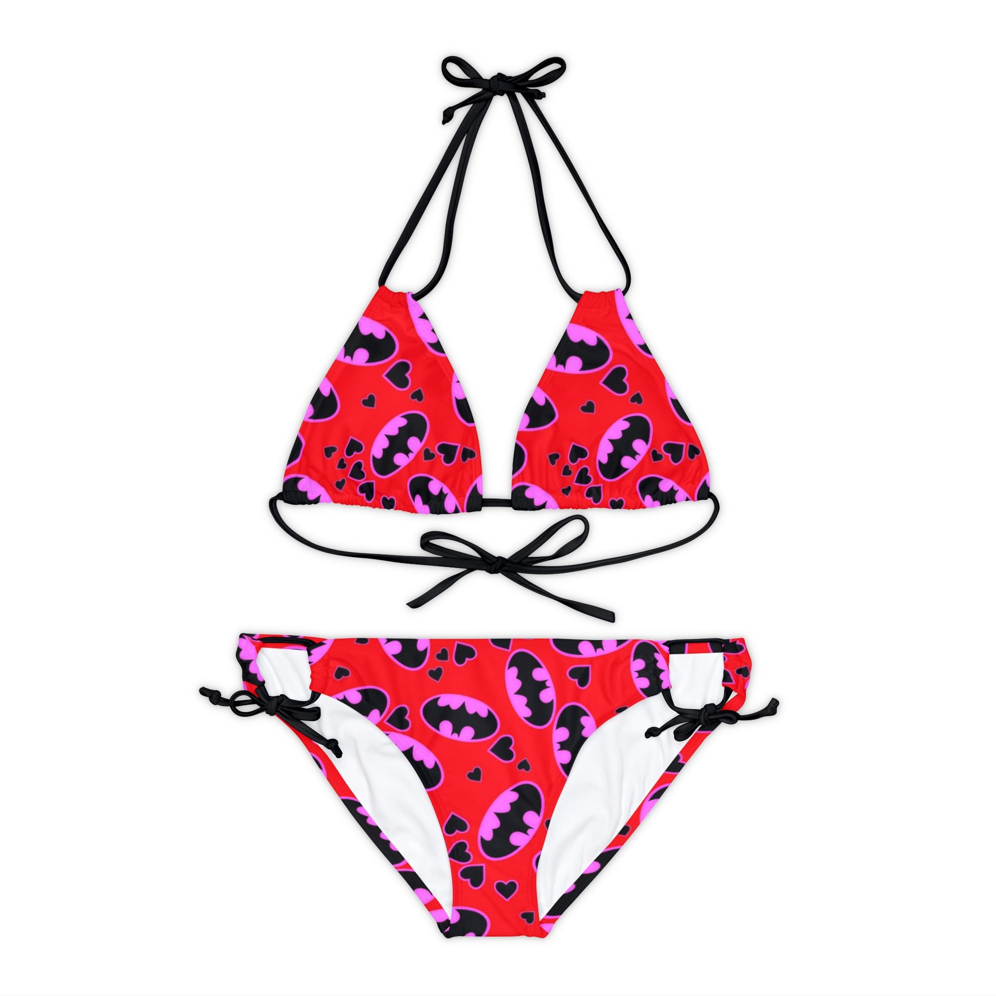 Strappy bikini set batman hearts valentine love red