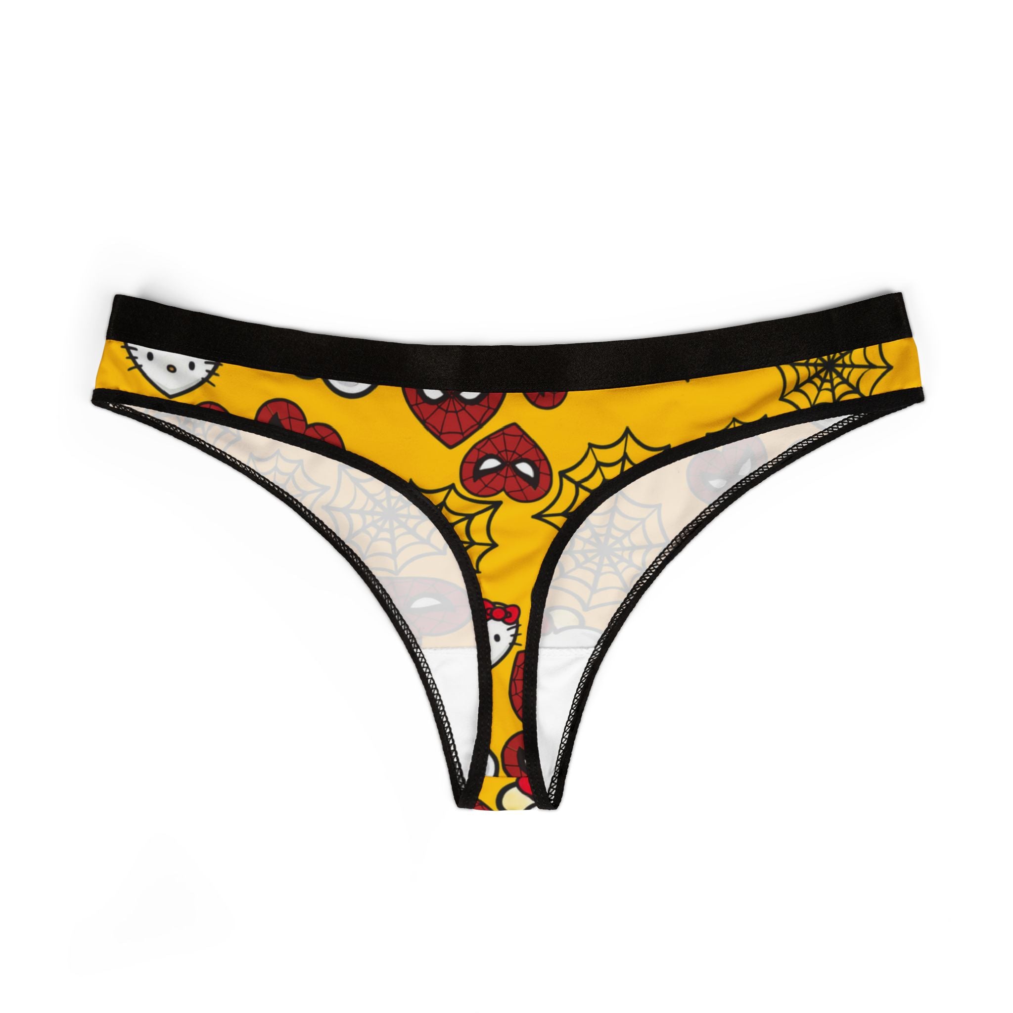 Women's thongs kitty spider web heart yellow