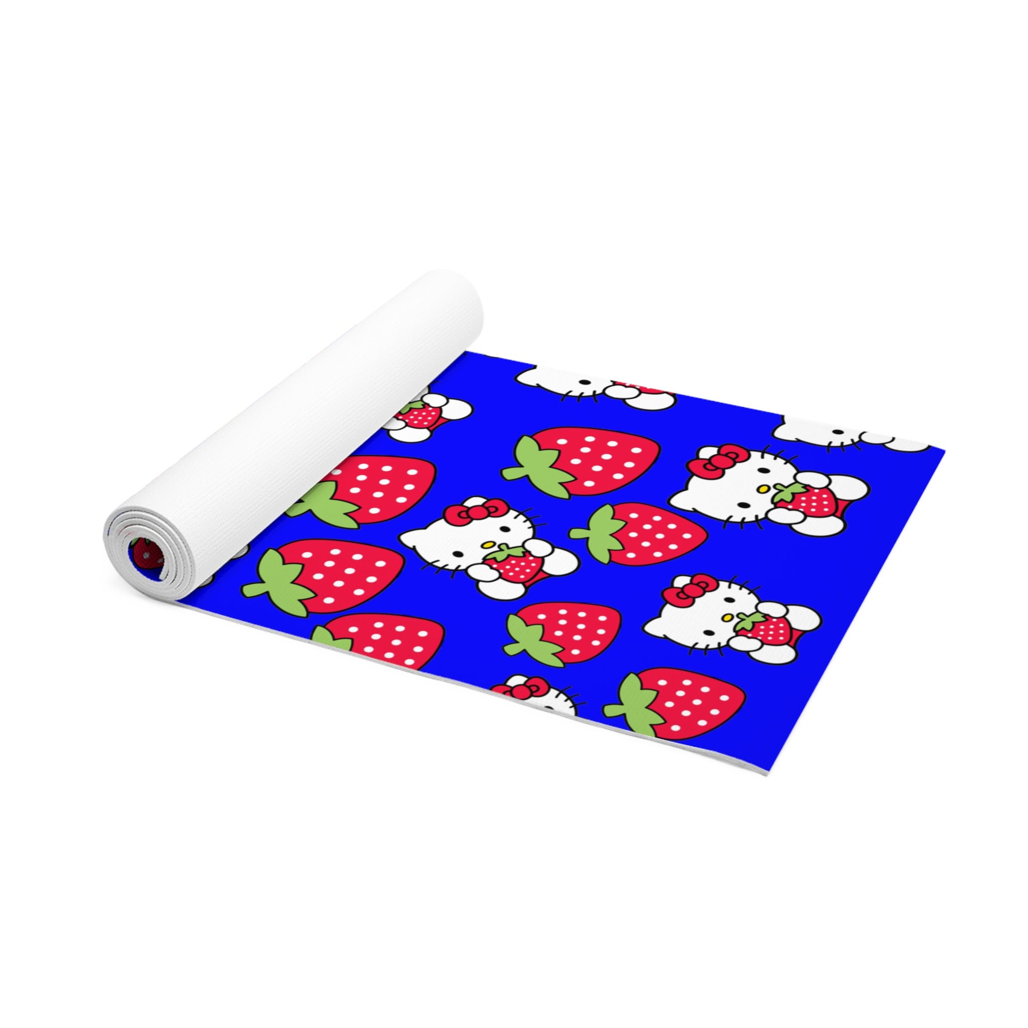 Foam yoga mat kitty strawberry valentine love blue