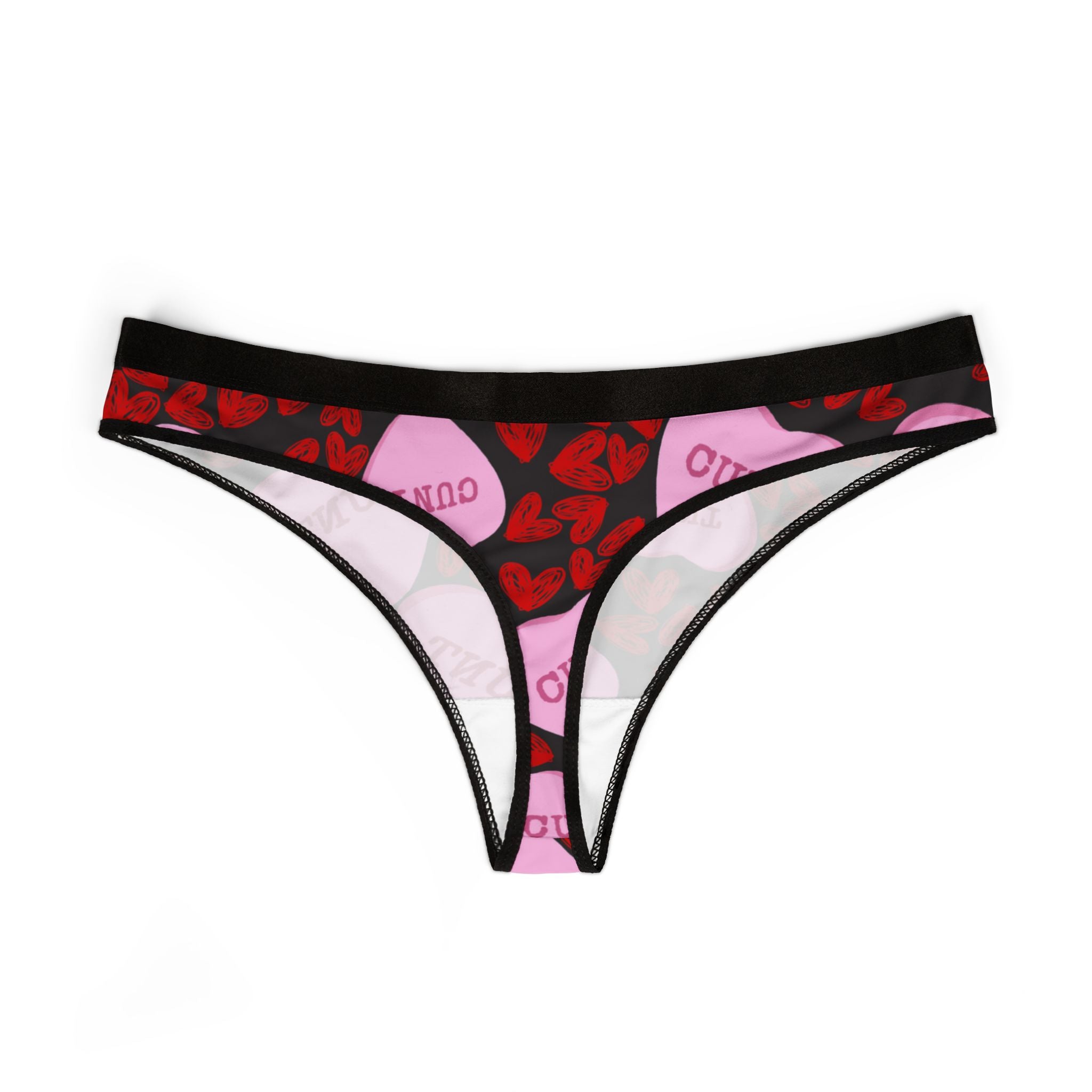 Women's thongs cunt candy heart shape message black