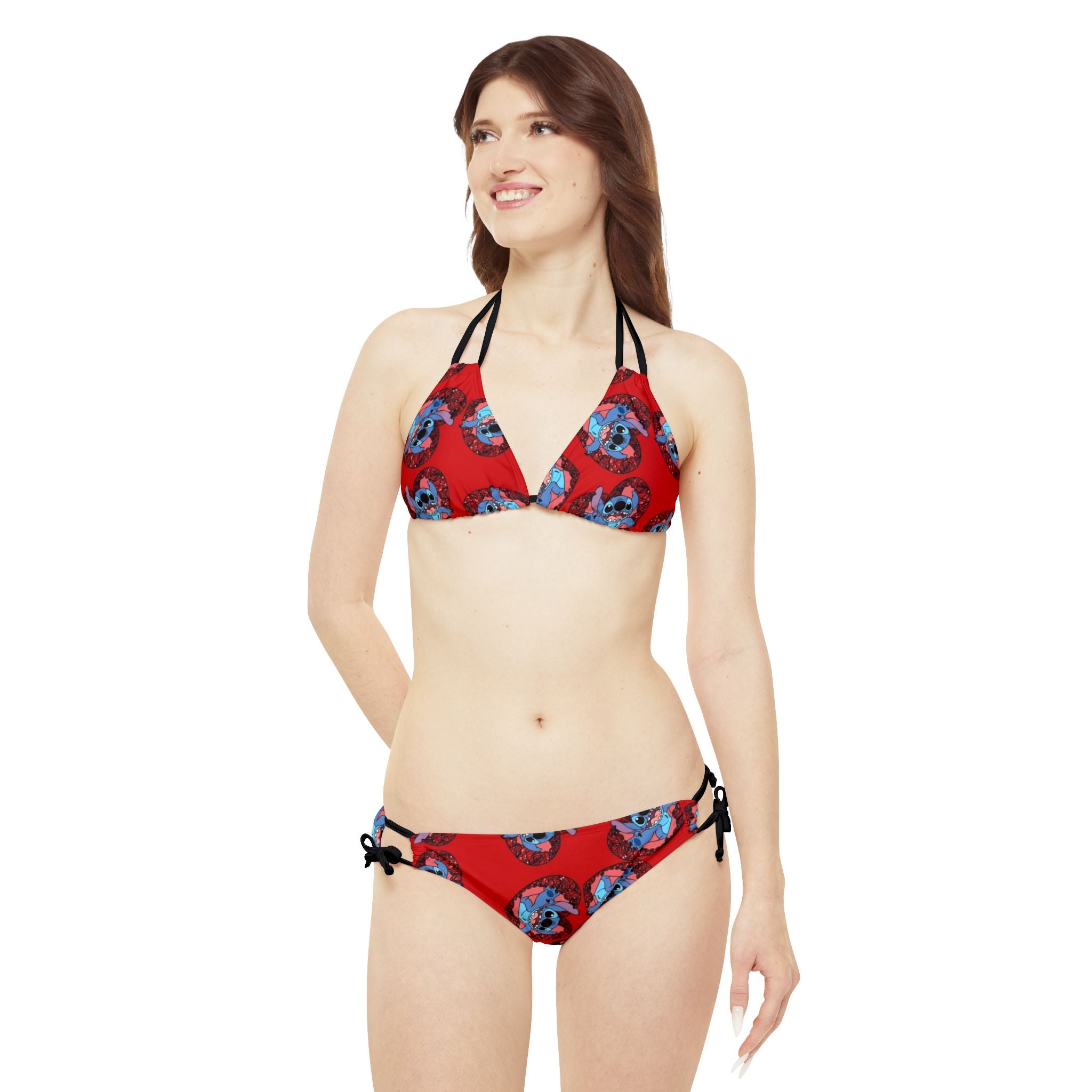 Strappy bikini set stitch valentine heart red