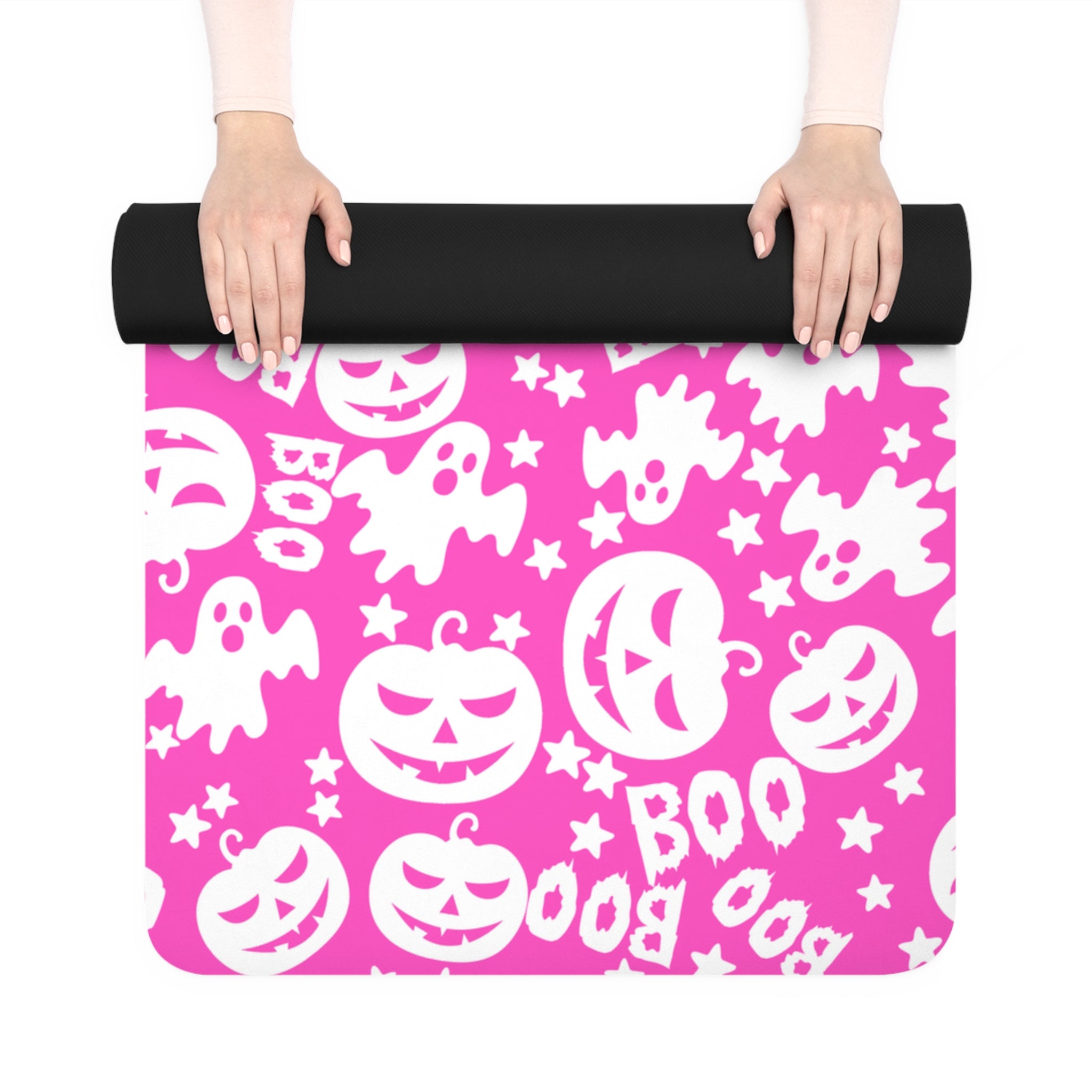 Rubber yoga mat boo halloween ghost pumpkin pink