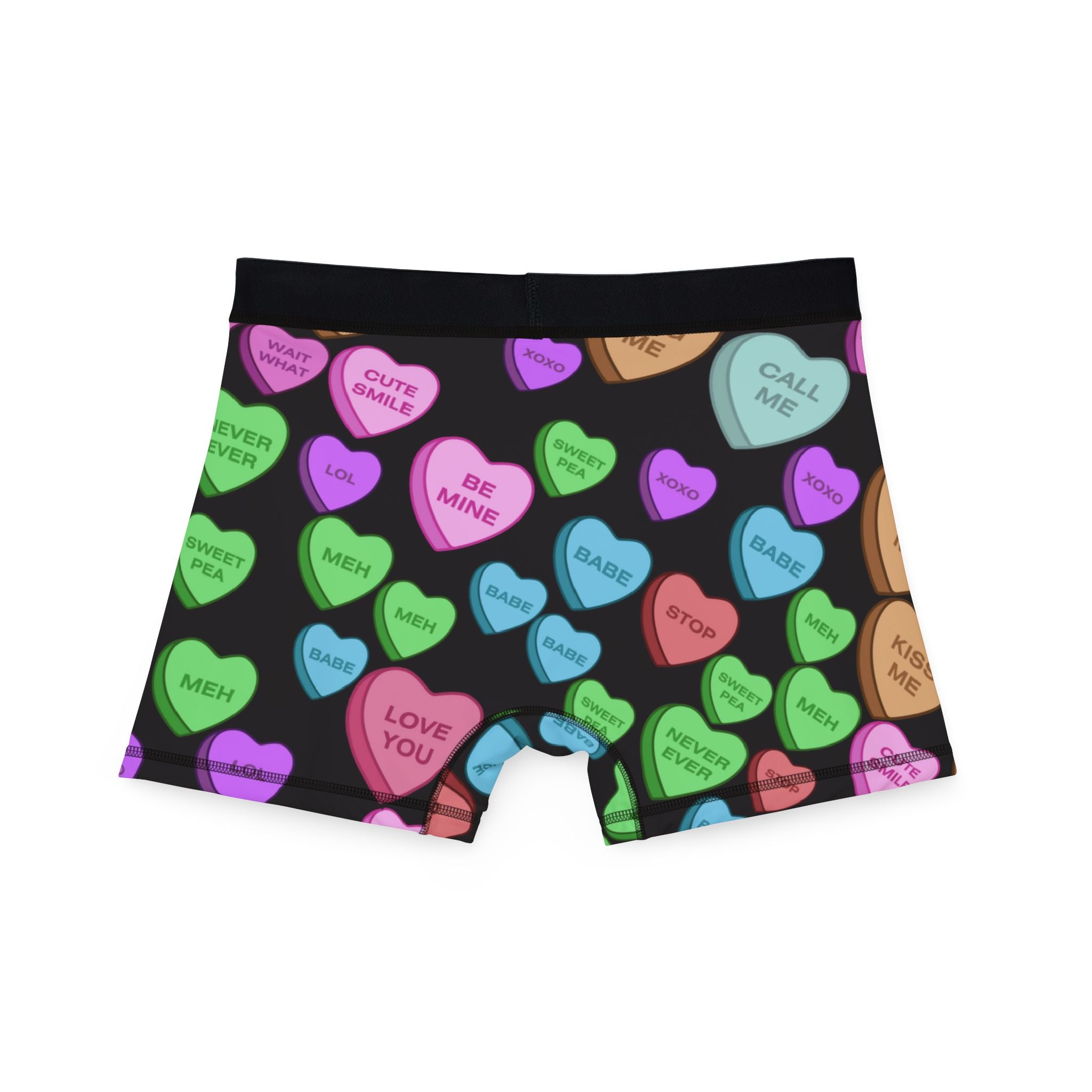 Men's boxers candy heart sweet valentine message black