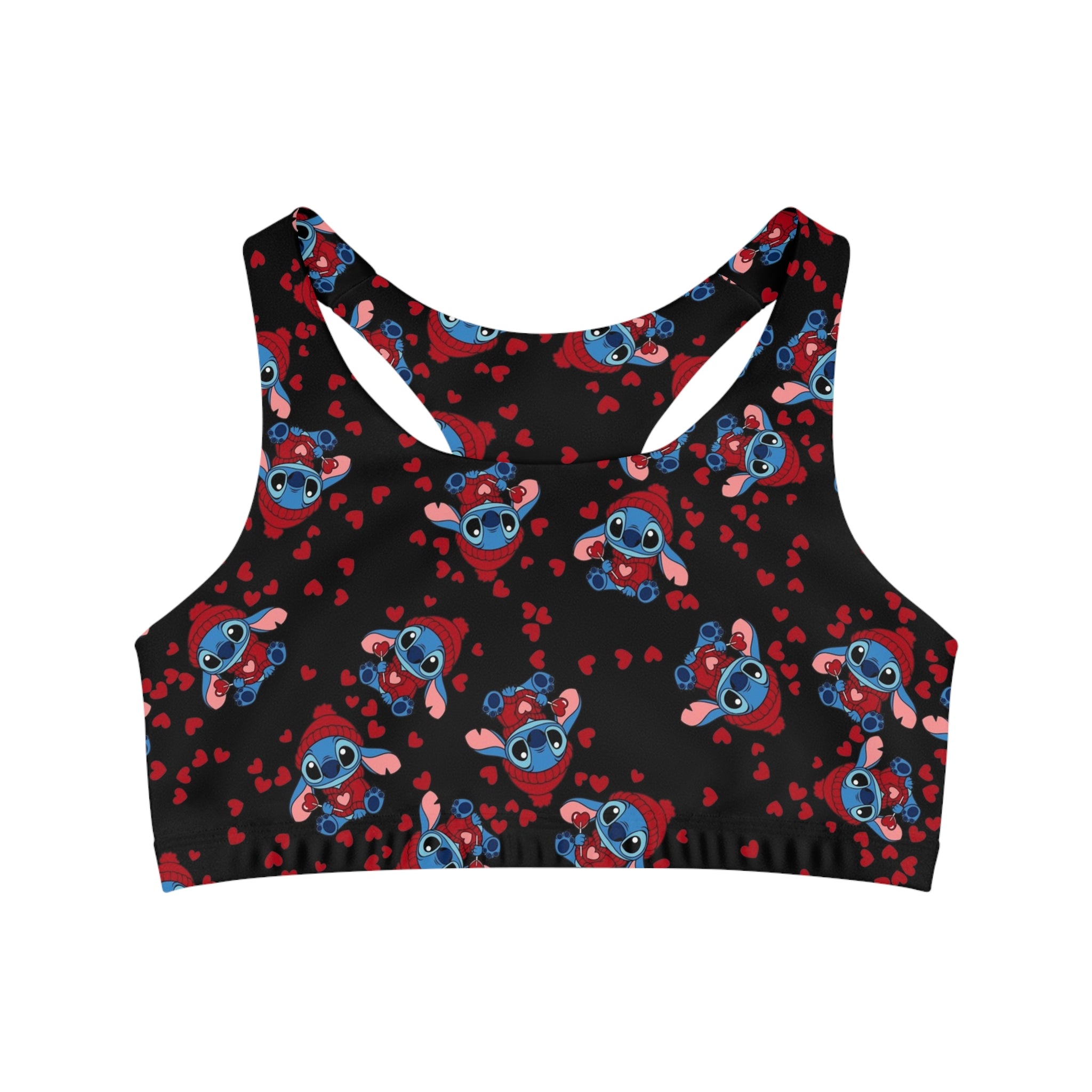 Sports bra stitch valentine cream heart black