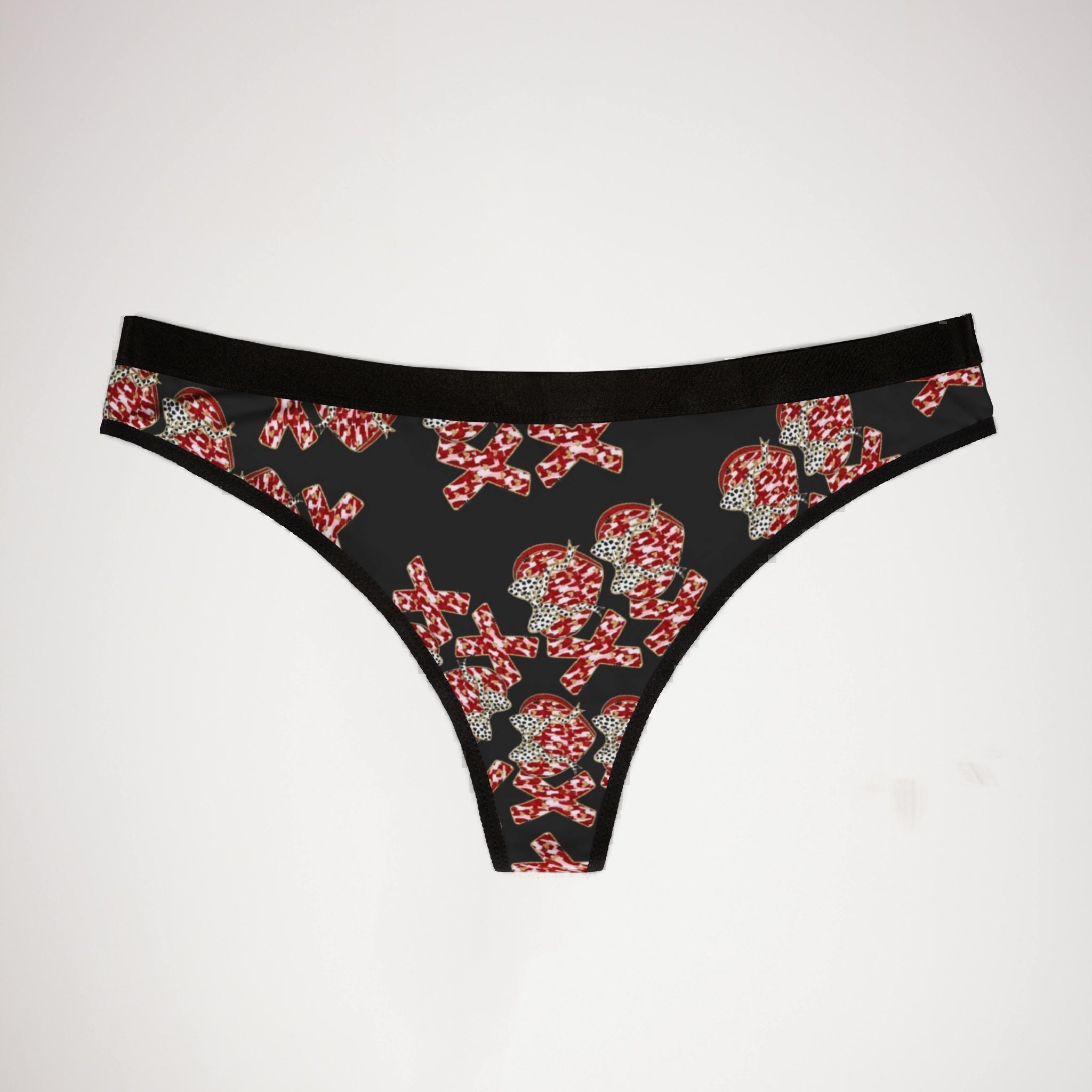 Women's thongs xoxo valentine ribbon black