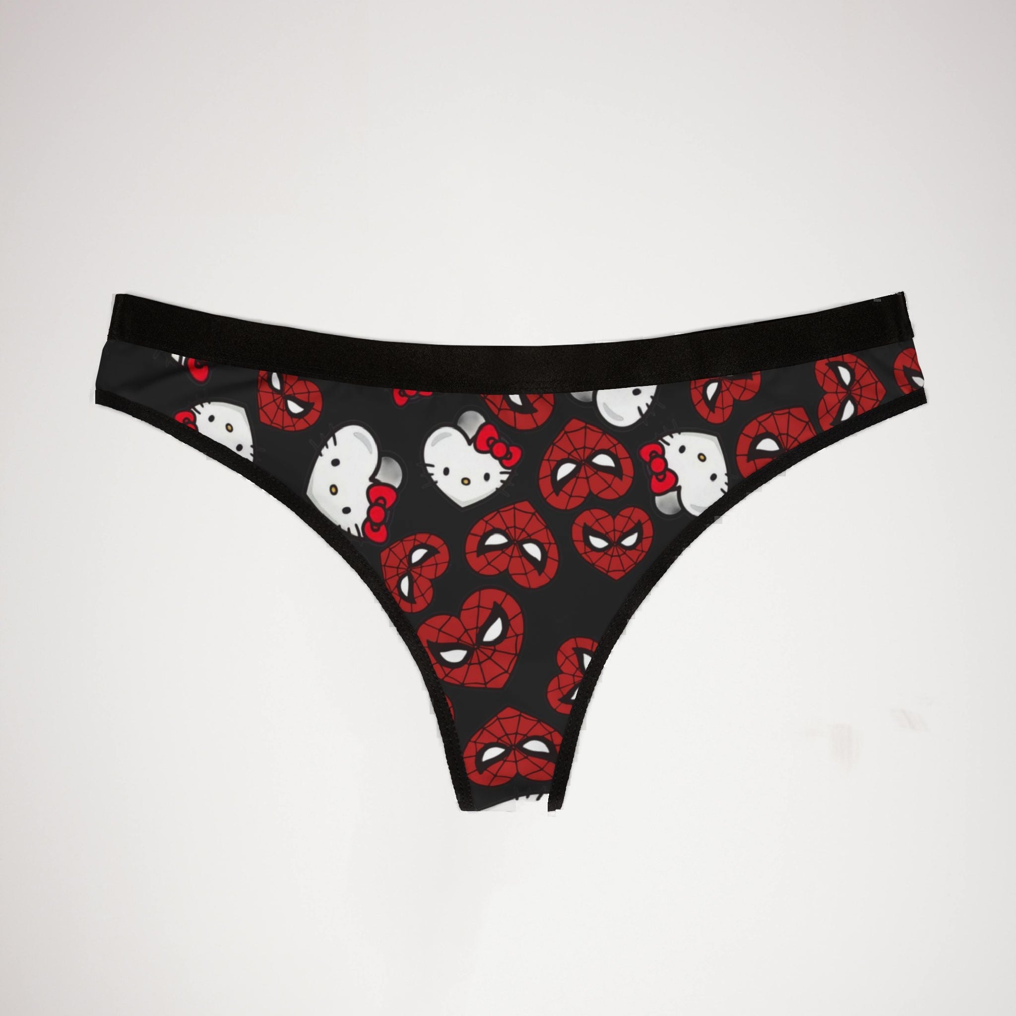 Women's thongs spider kitty double hearts black