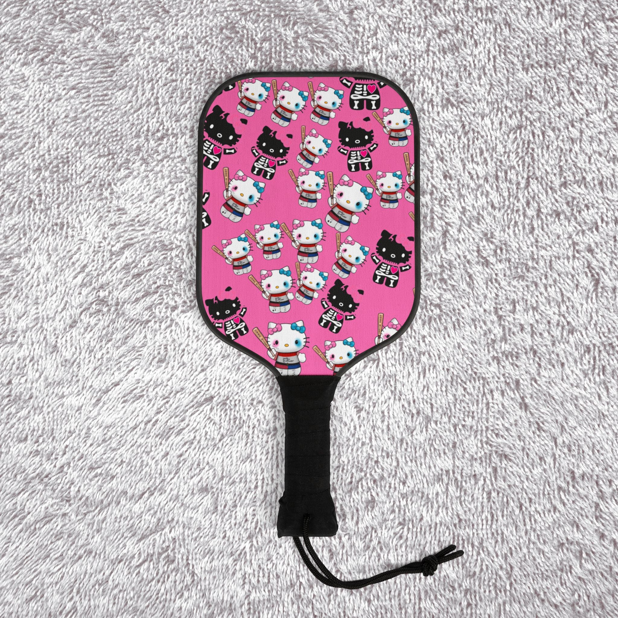 Pickleball kit (2 paddles + 2 balls + transparent bag) kitty monster Halloween bone pink