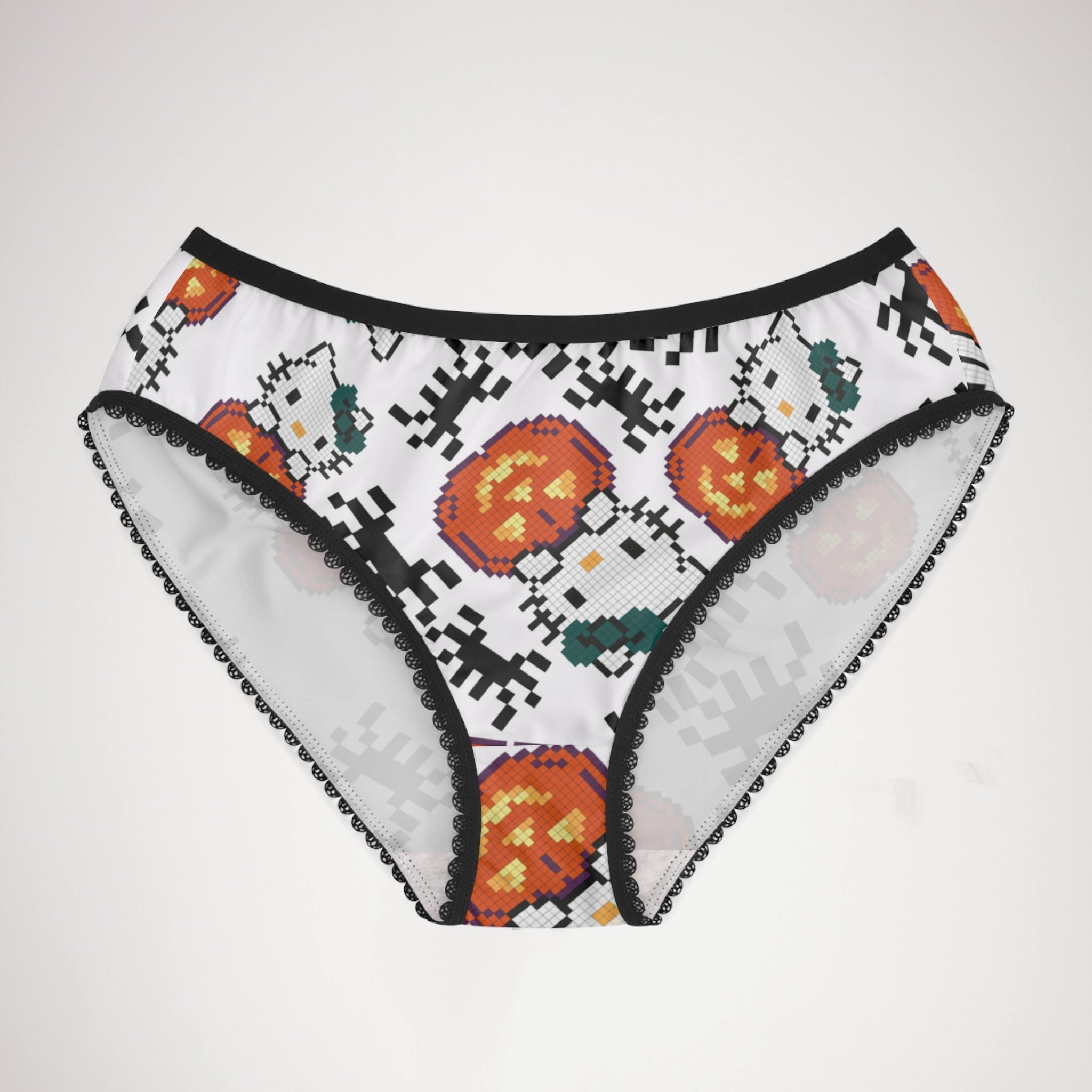 Women's briefs kitty pumpkin Halloween pixel spider white