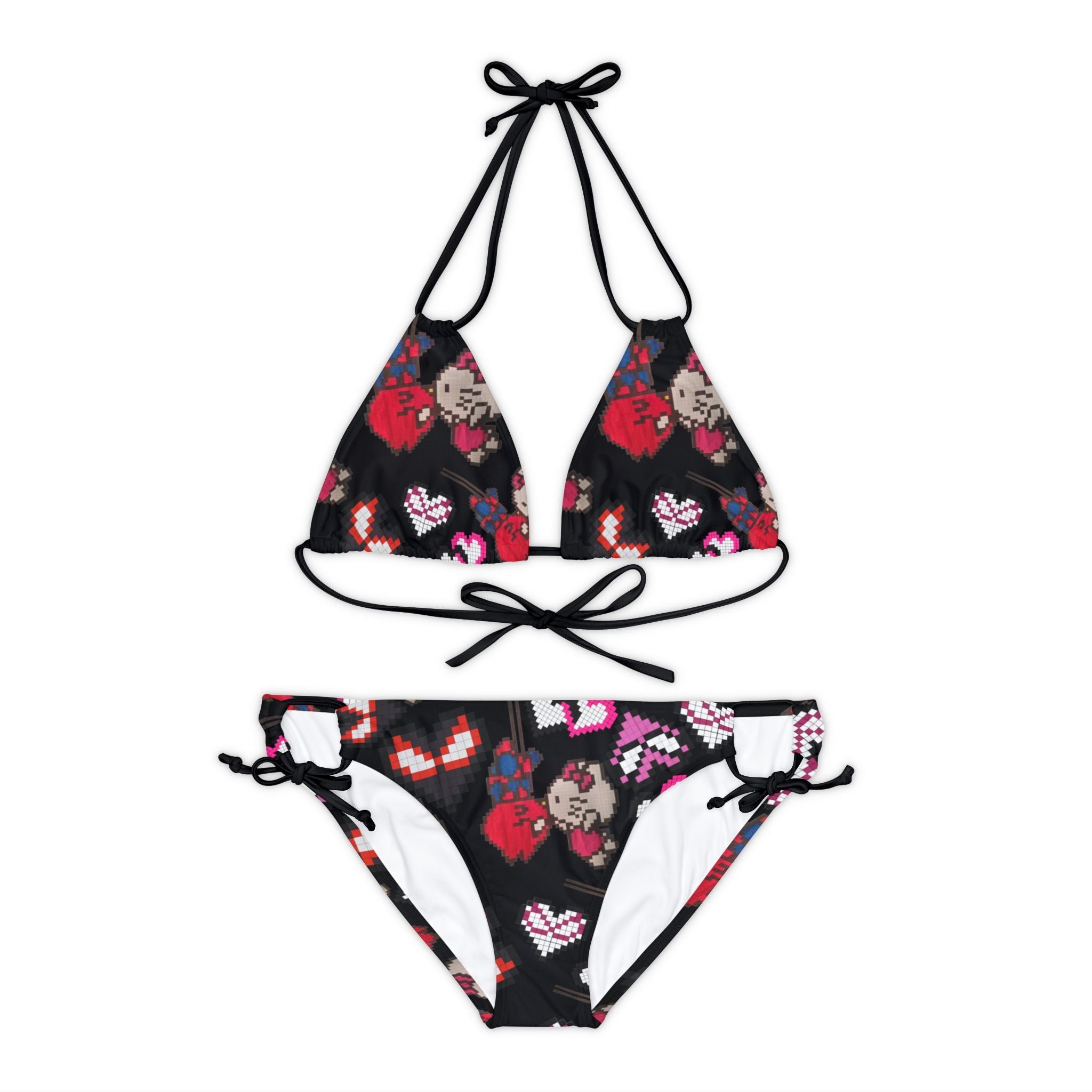 Strappy bikini set spider kitty pixel kiss hearts black