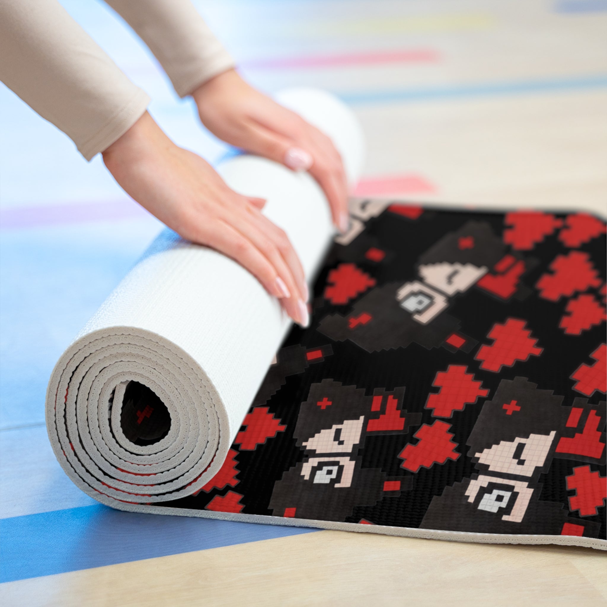 Foam yoga mat pixel pucca kiss heart black