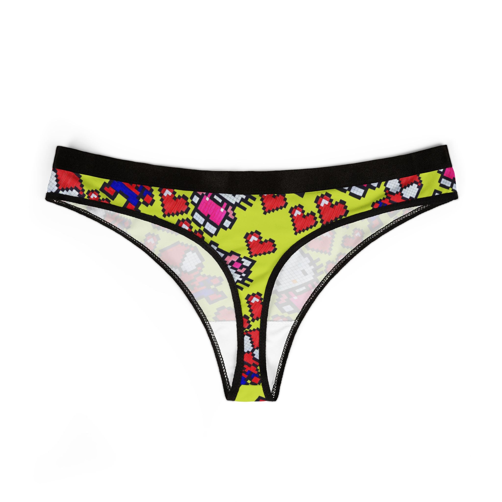 Women's thongs spider kitty pixel heart love valentine yellow