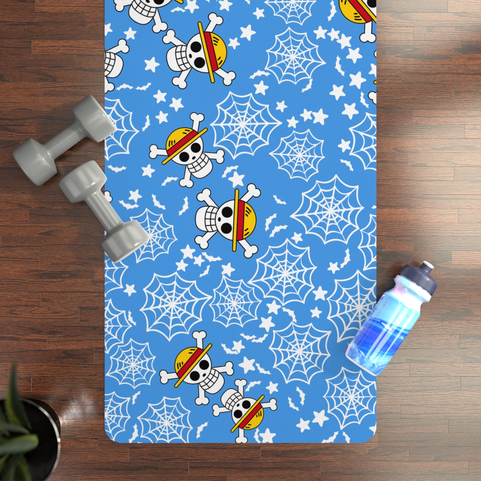 Rubber yoga mat skull anime bats pumpkin halloween cyan