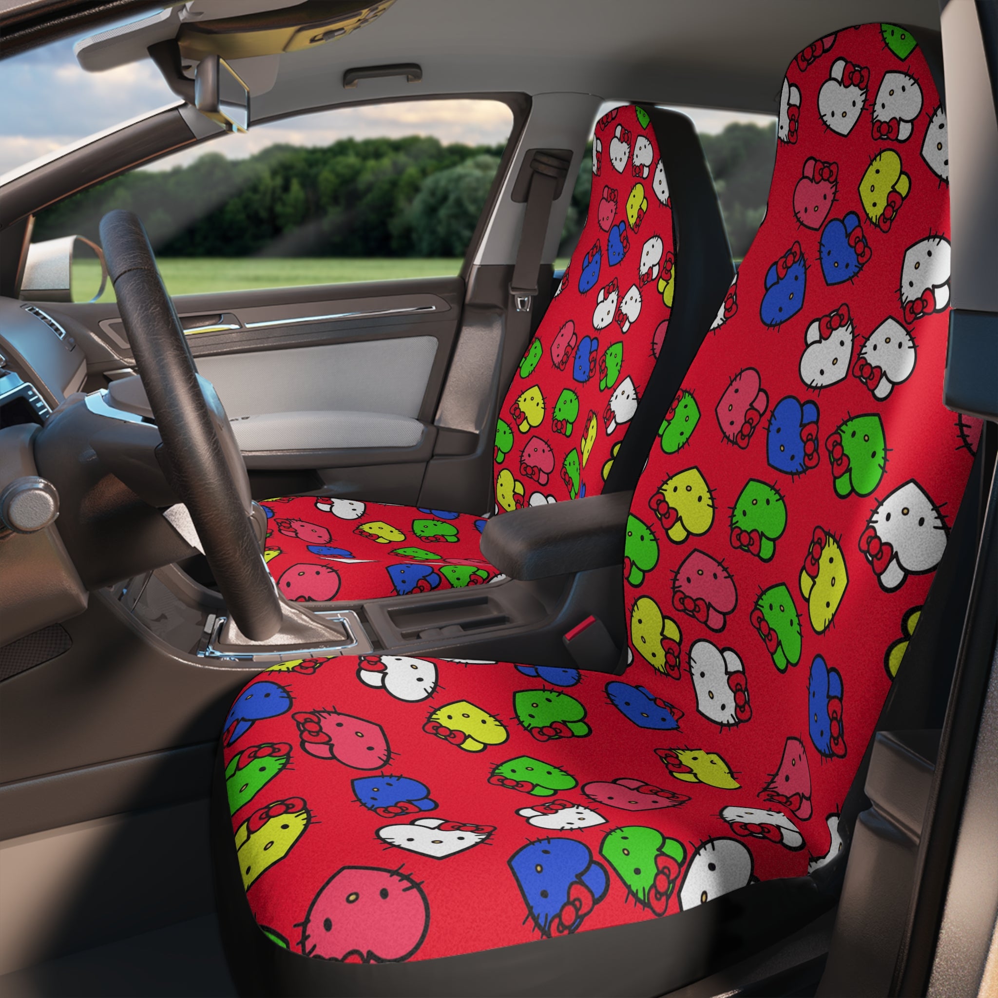 Car seat covers kitty hearts multi colors red