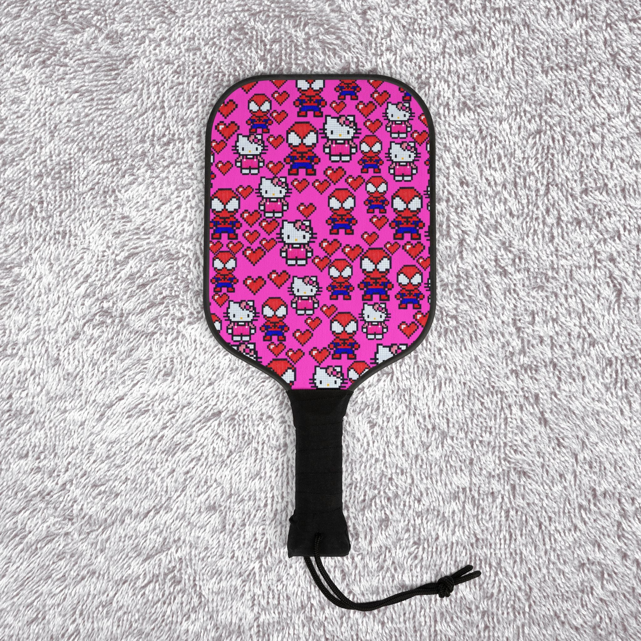 Pickleball kit (2 paddles + 2 balls + transparent bag) spider kitty pixel heart love valentine pink