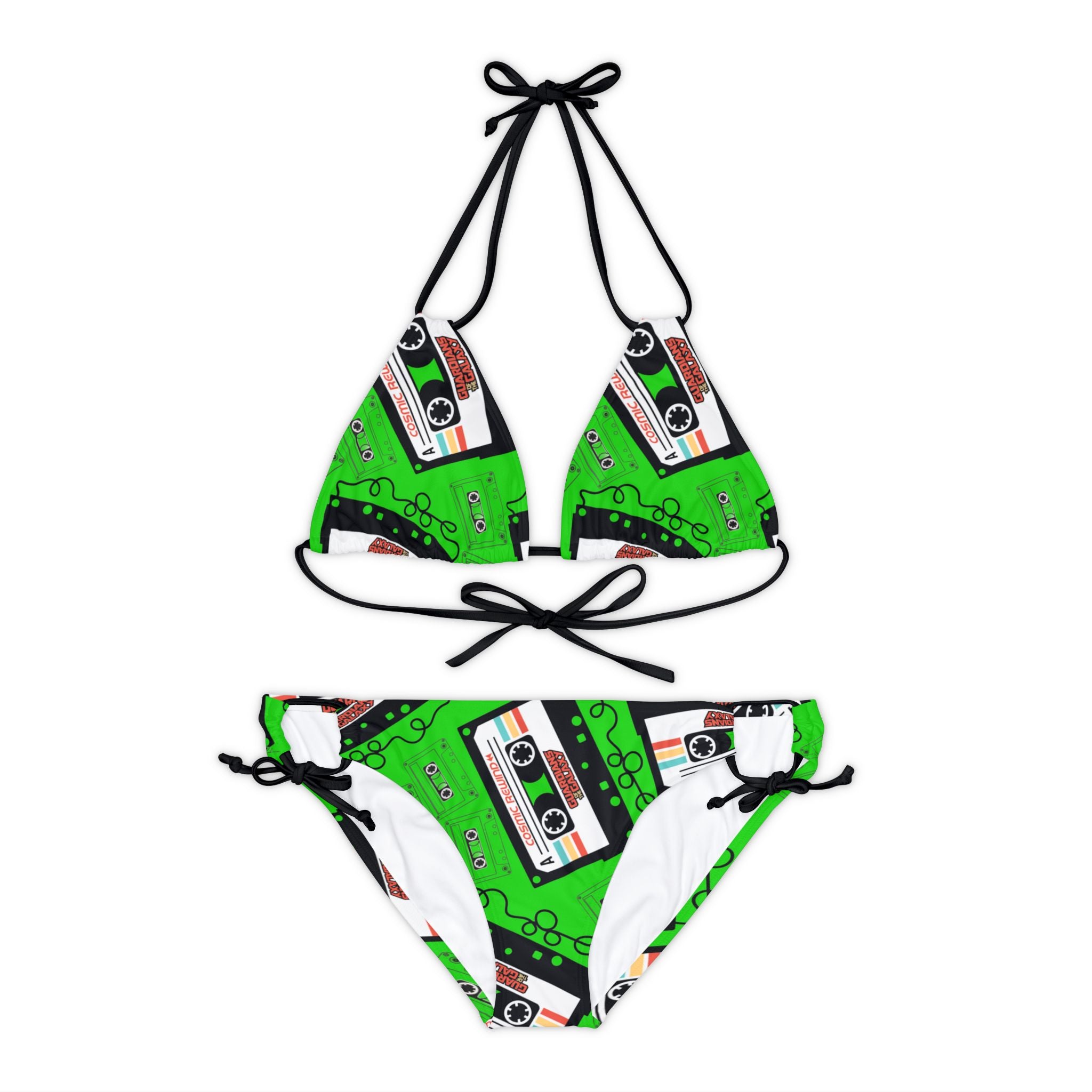 Strappy bikini set cosmic rewind cassette green