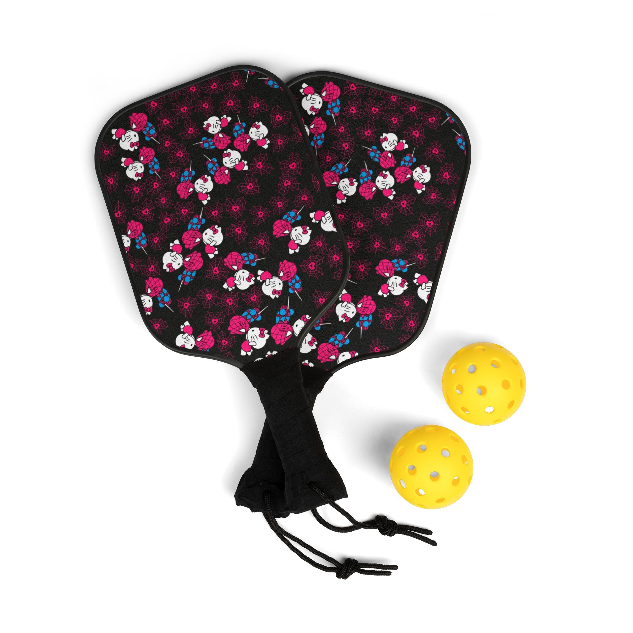 Pickleball kit (2 paddles + 2 balls + transparent bag) spider kitty black