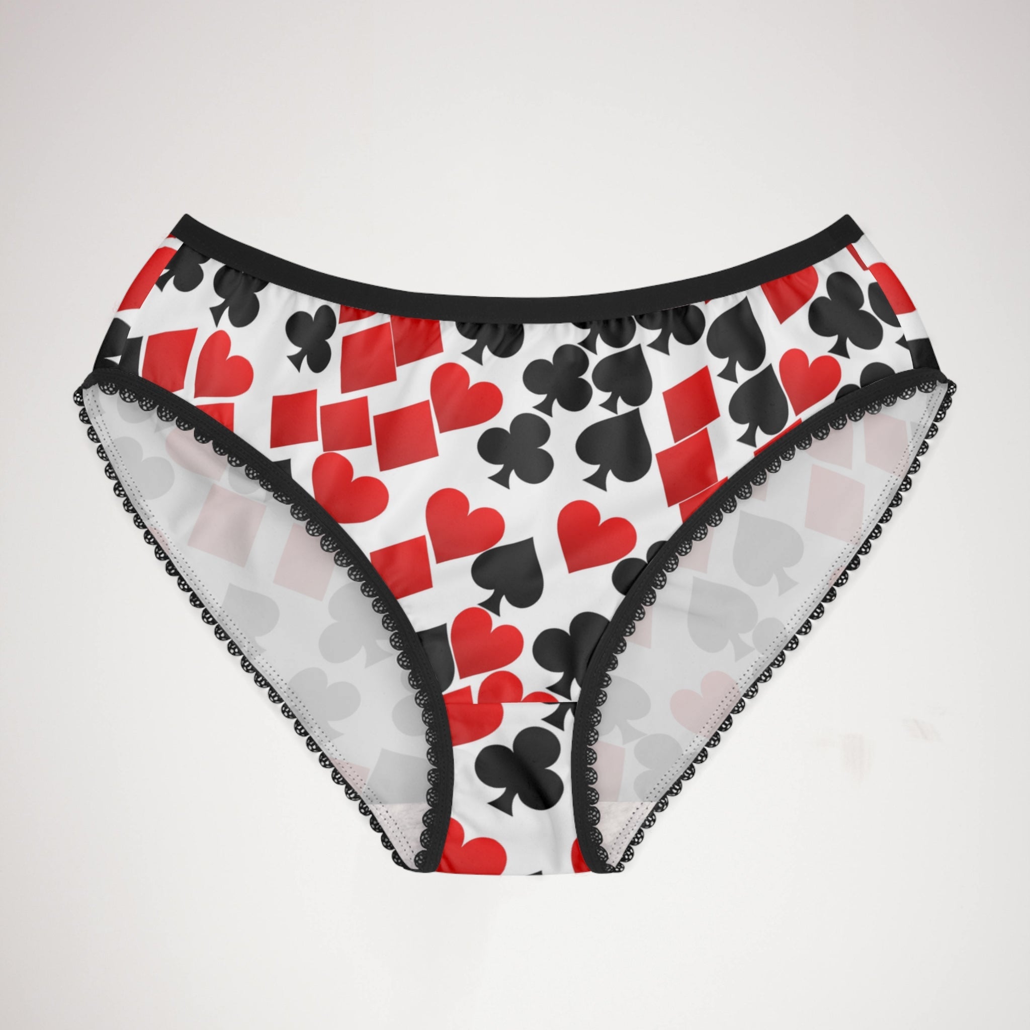 Women's briefs playing cards spades hearts diamonds clubs valentine love white