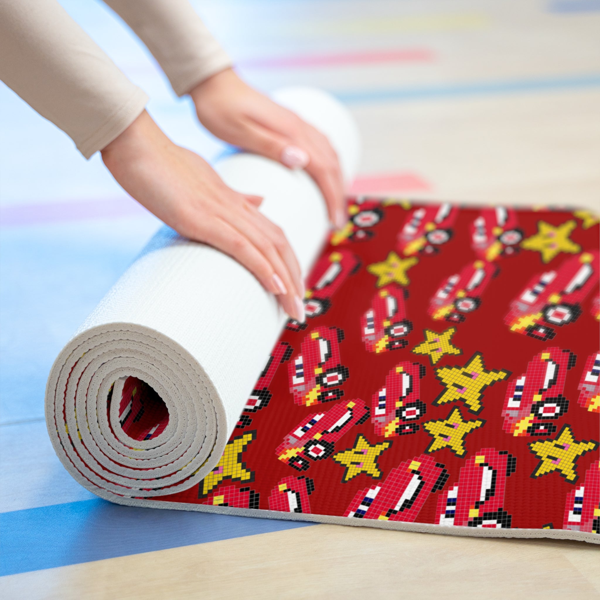 Foam yoga mat mcqueen stars red