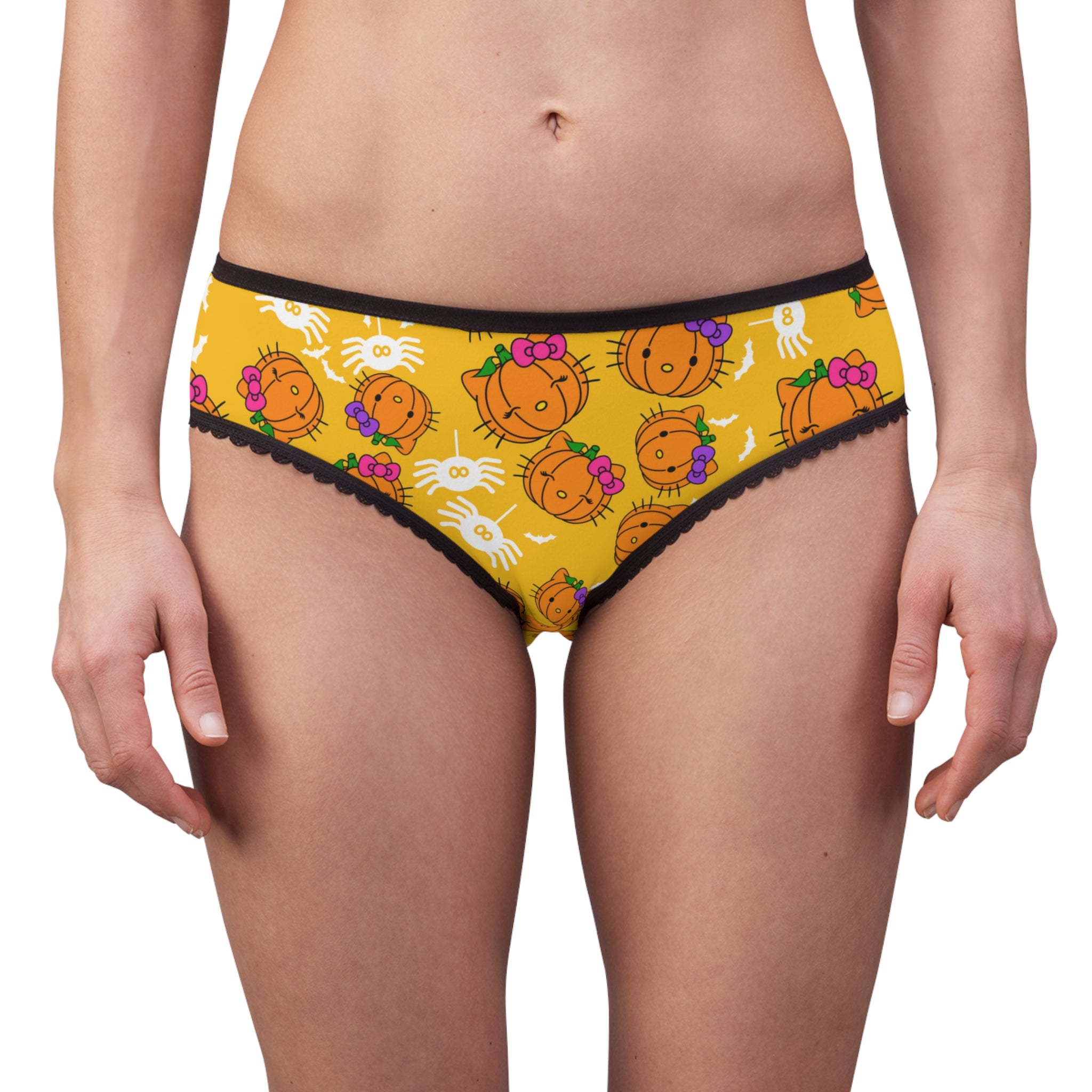 Women's briefs double pumpkin kitty Halloween yellow