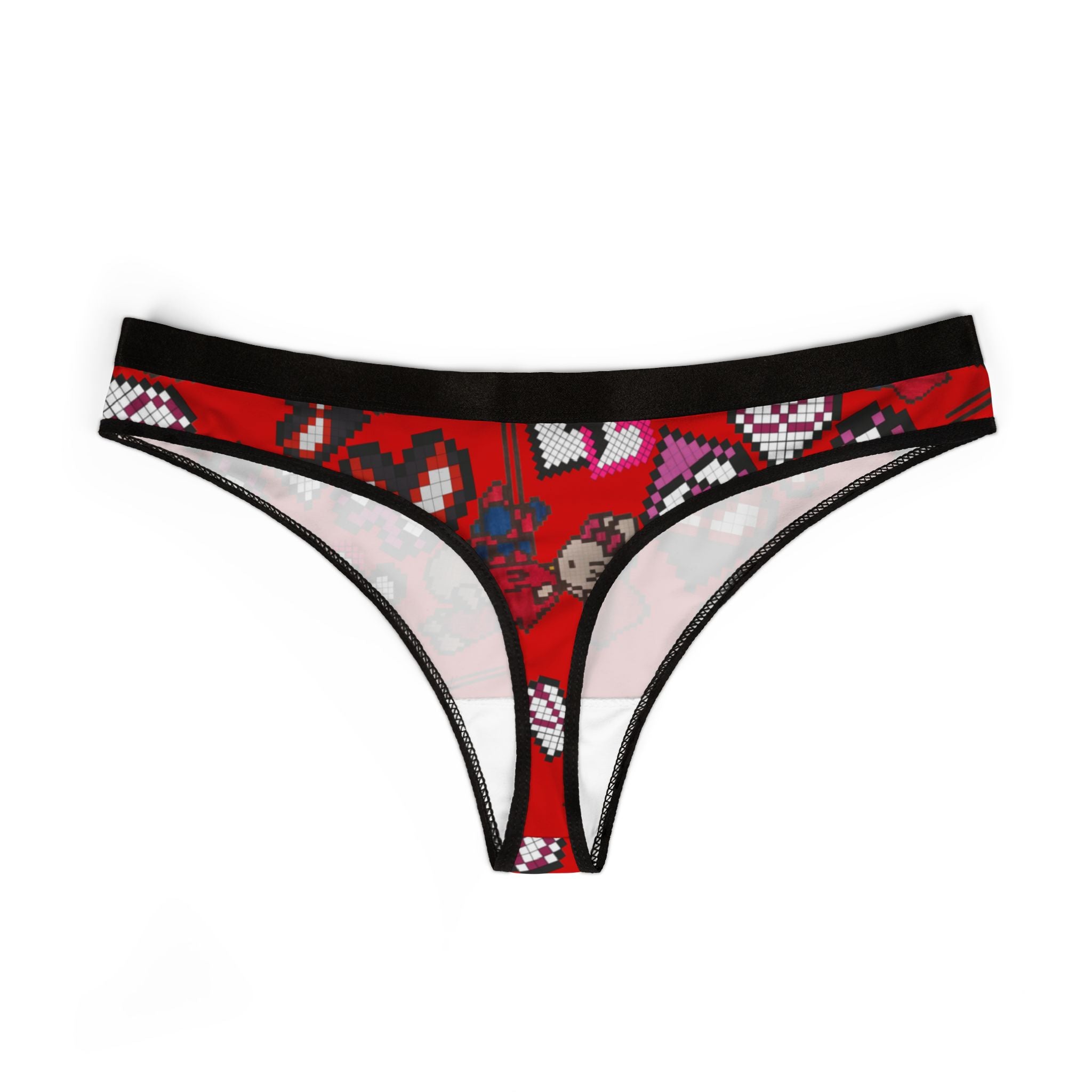 Women's thongs spider kitty pixel kiss hearts red