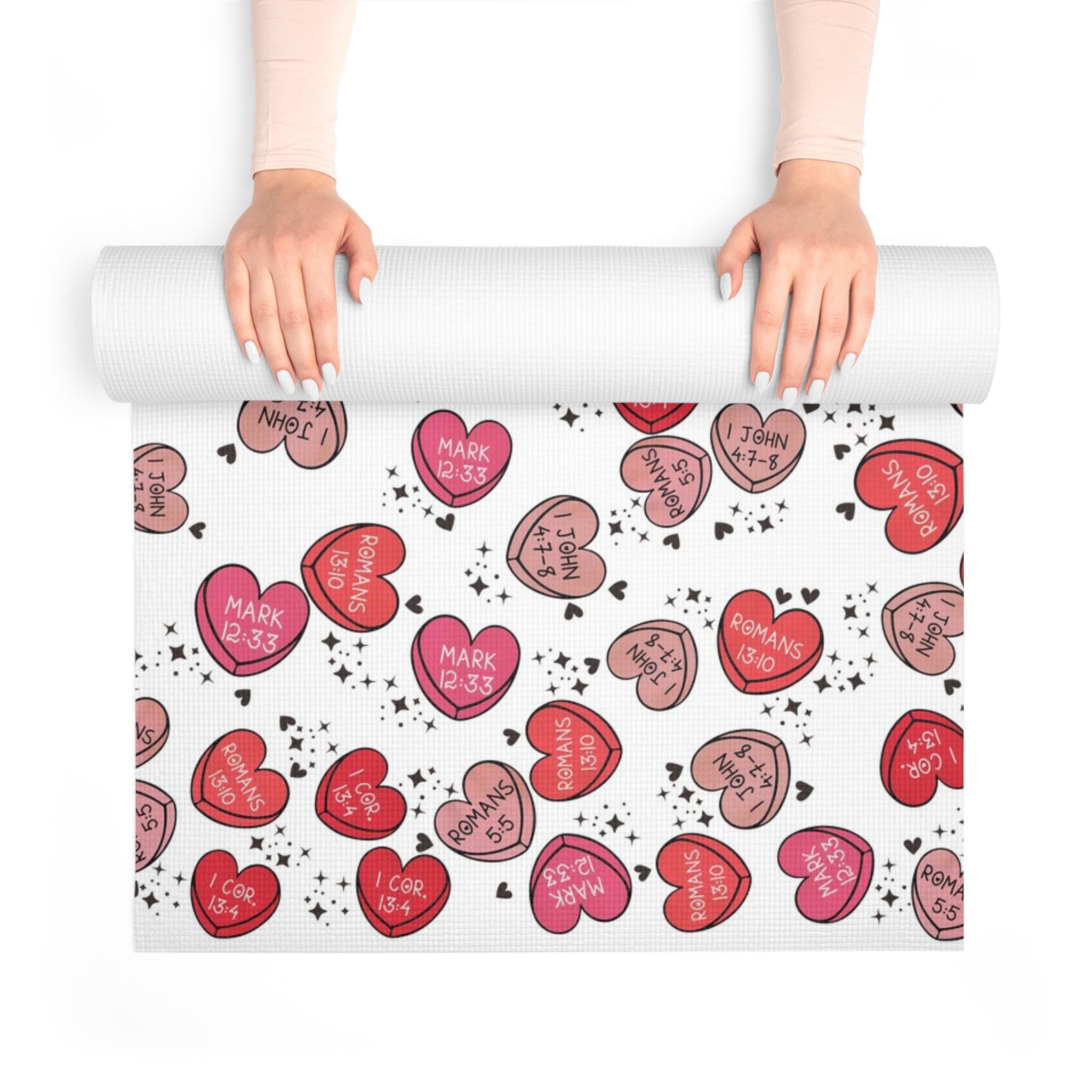 Foam yoga mat christian valentine sweet hearts white